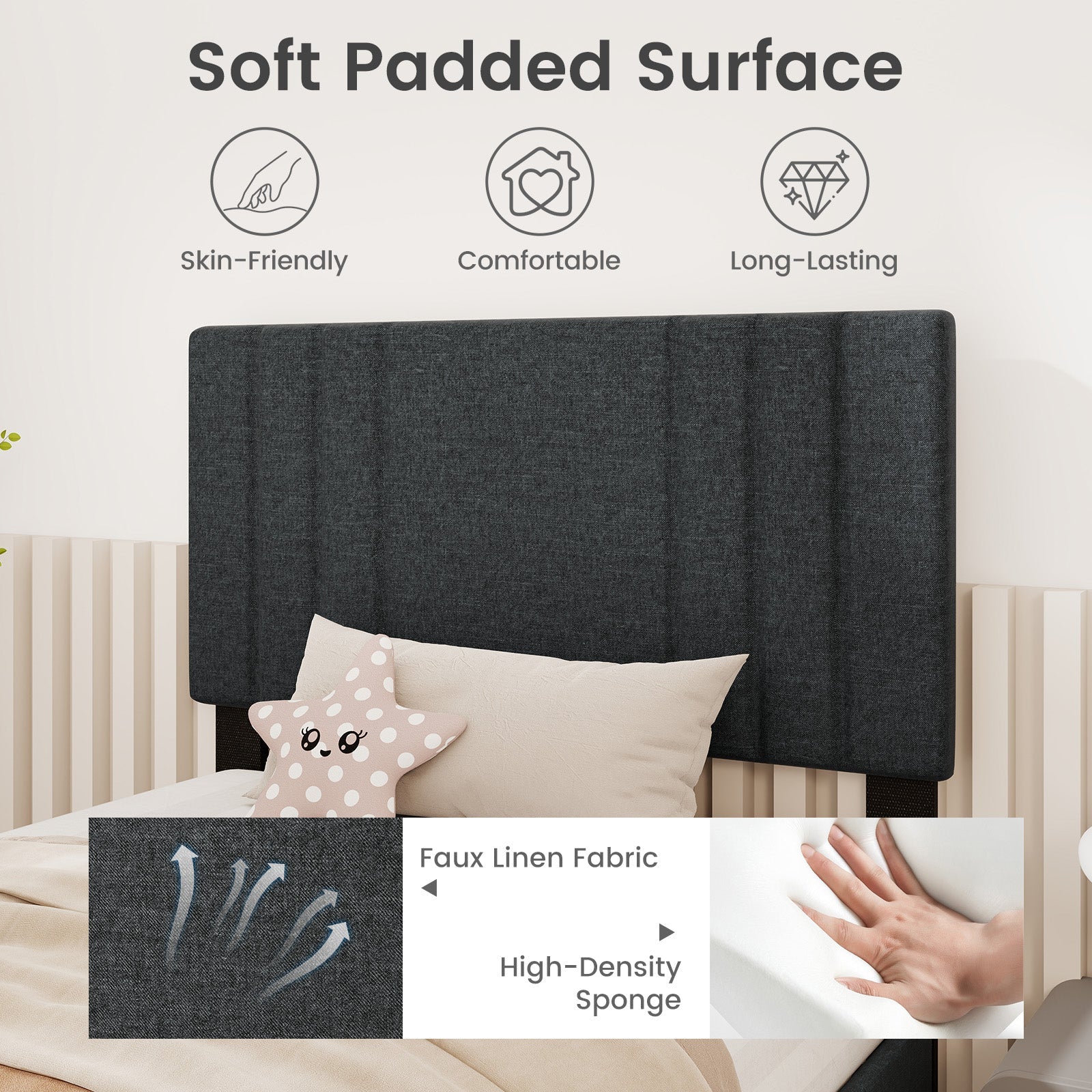 Full/Queen/Twin Size Bed Frame with Vertical Channel Tufted Headboard-Twin Size