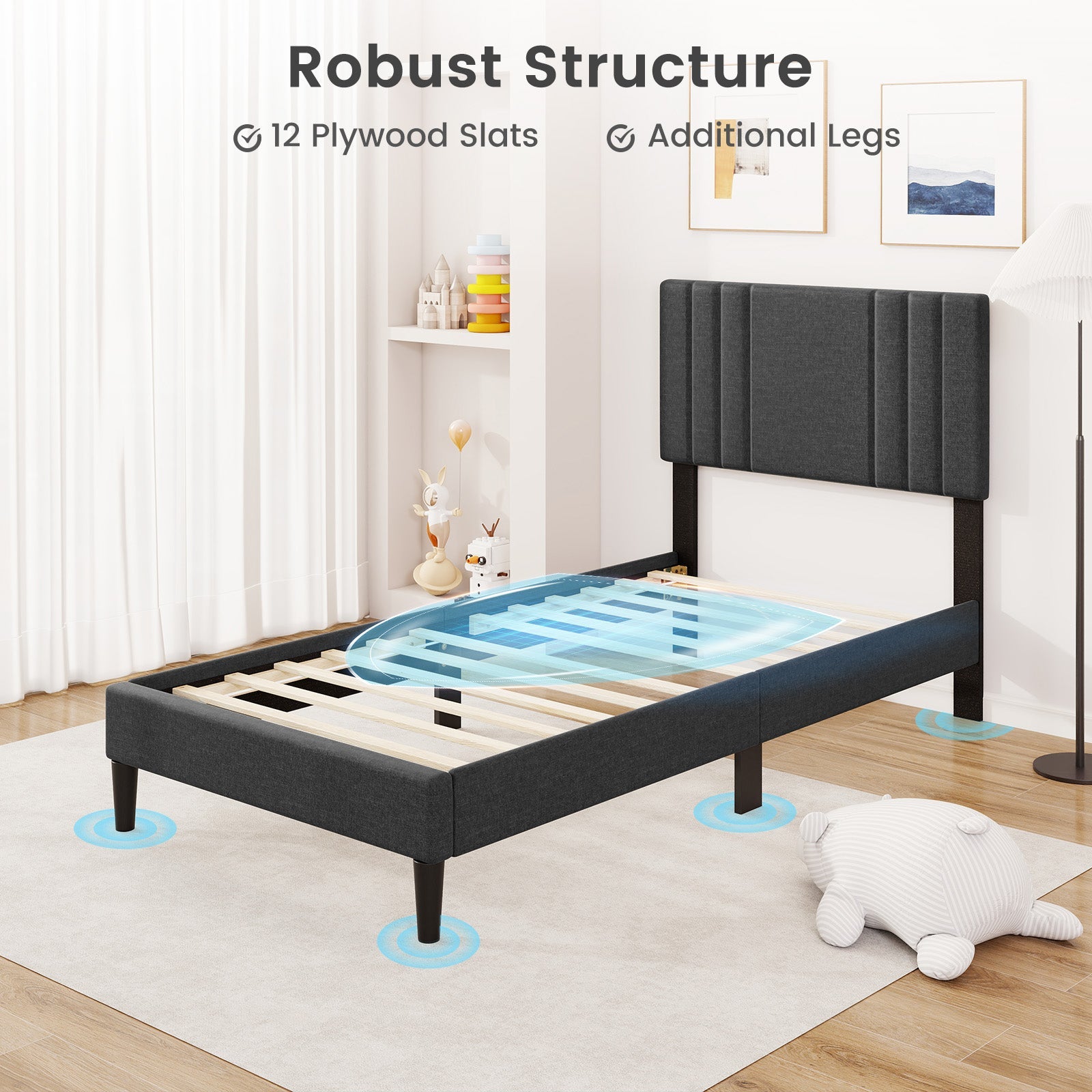 Full/Queen/Twin Size Bed Frame with Vertical Channel Tufted Headboard-Twin Size