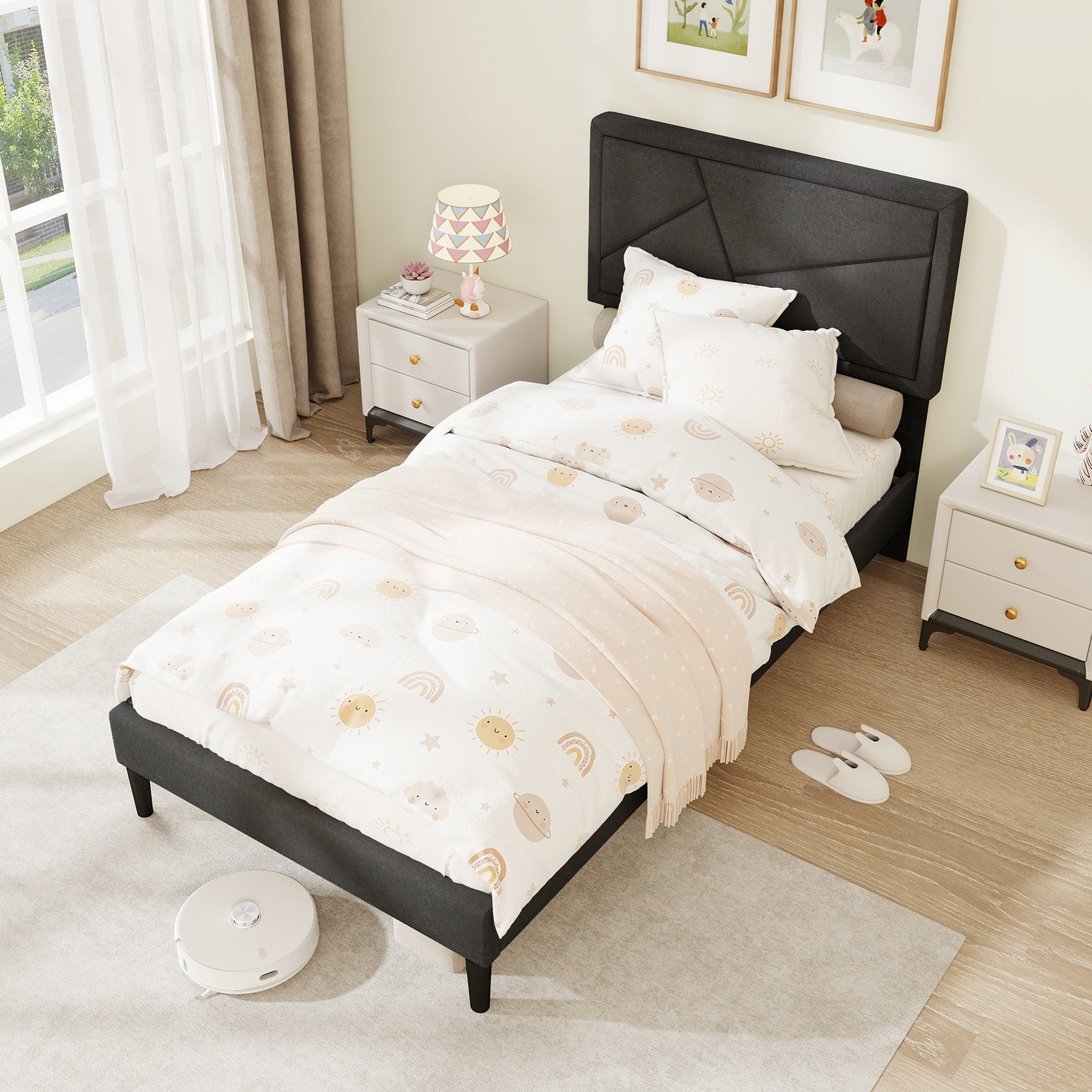 Twin/Full/Queen Size Upholstered Platform Bed Frame with High Headboard-Twin