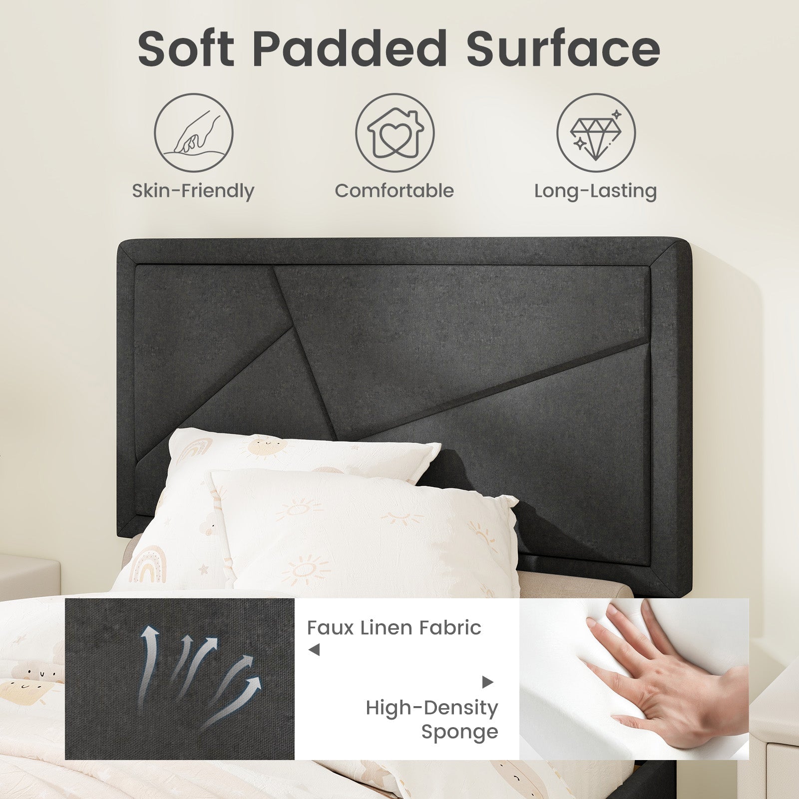 Twin/Full/Queen Size Upholstered Platform Bed Frame with High Headboard-Twin