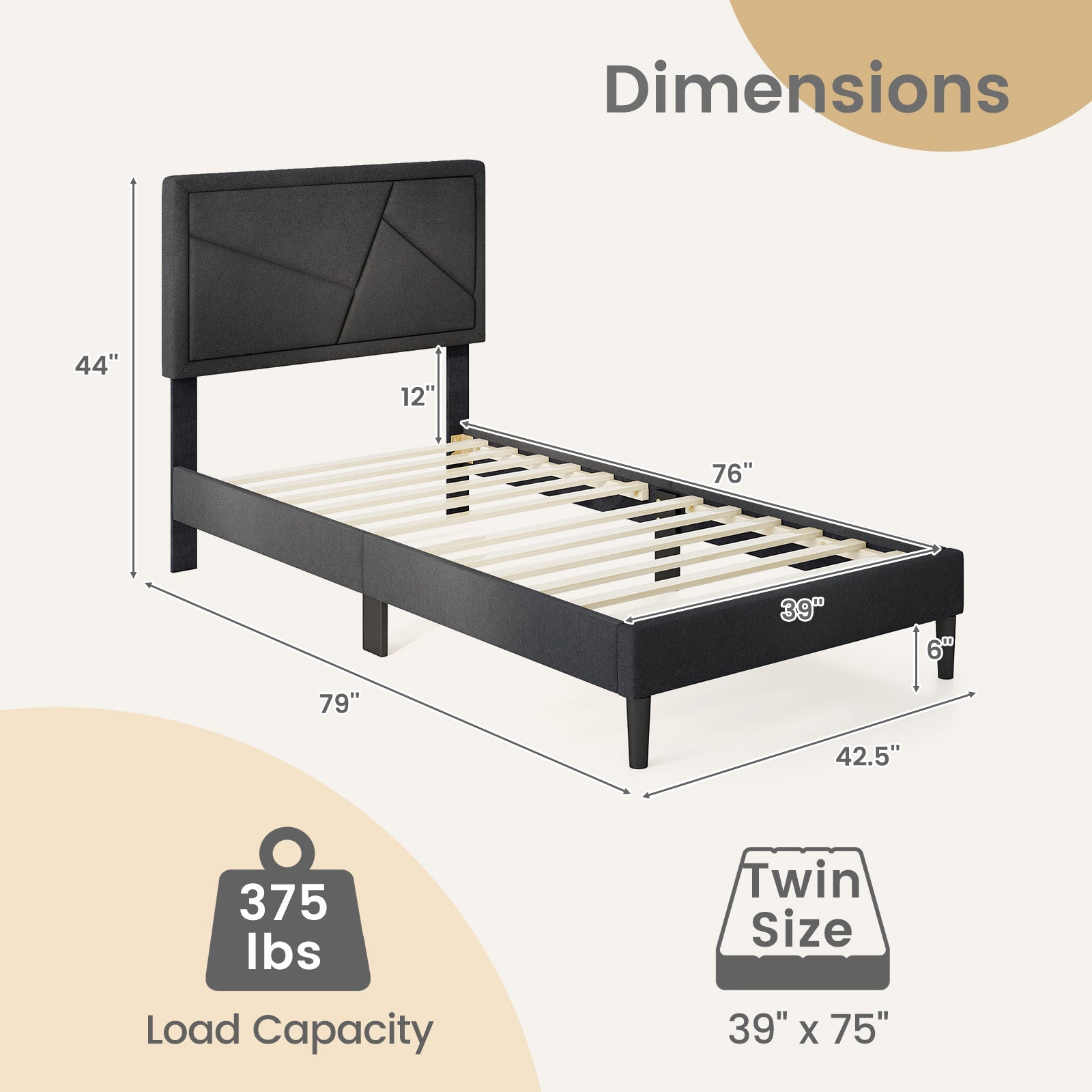 Twin/Full/Queen Size Upholstered Platform Bed Frame with High Headboard-Twin