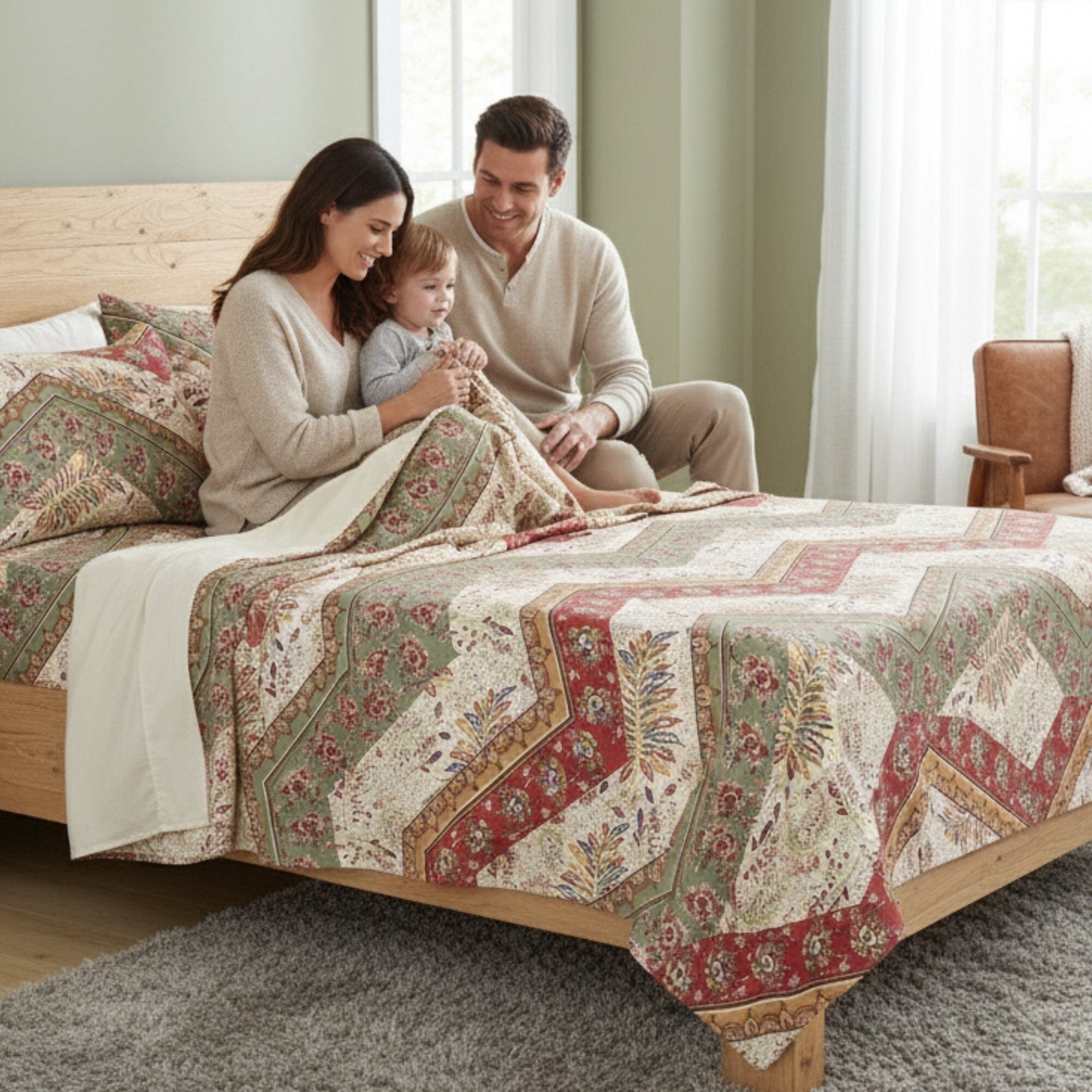 Chevron Floral Flat Bed Sheet w/ Pillowcases