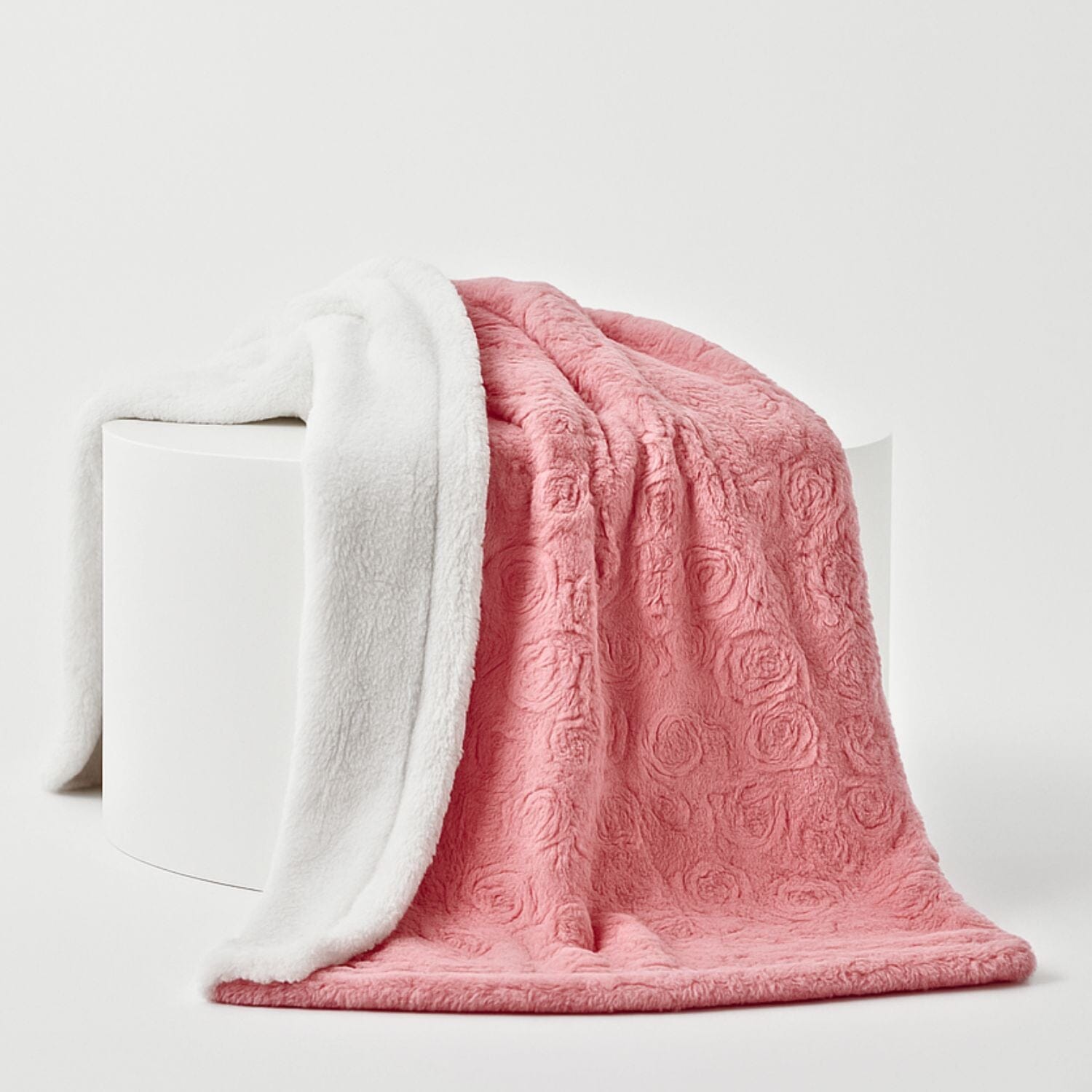 Luxury Blossom Pink Rose Buds Faux Fur Throw Blanket