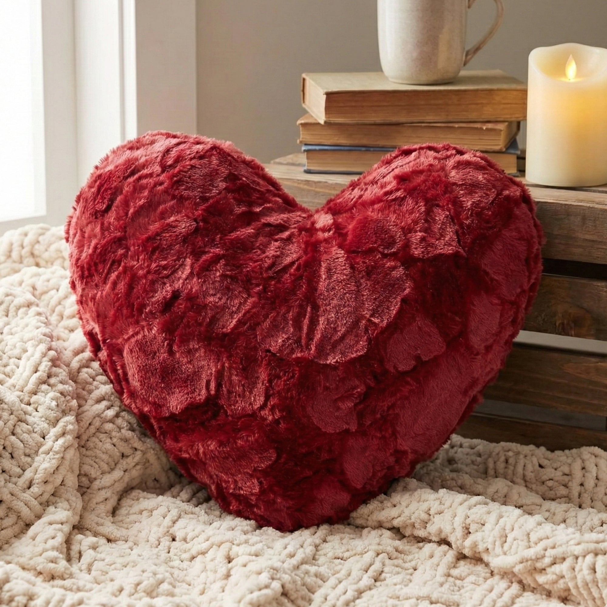 Romantic Valentine Heart Shaped Red Throw Pillow
