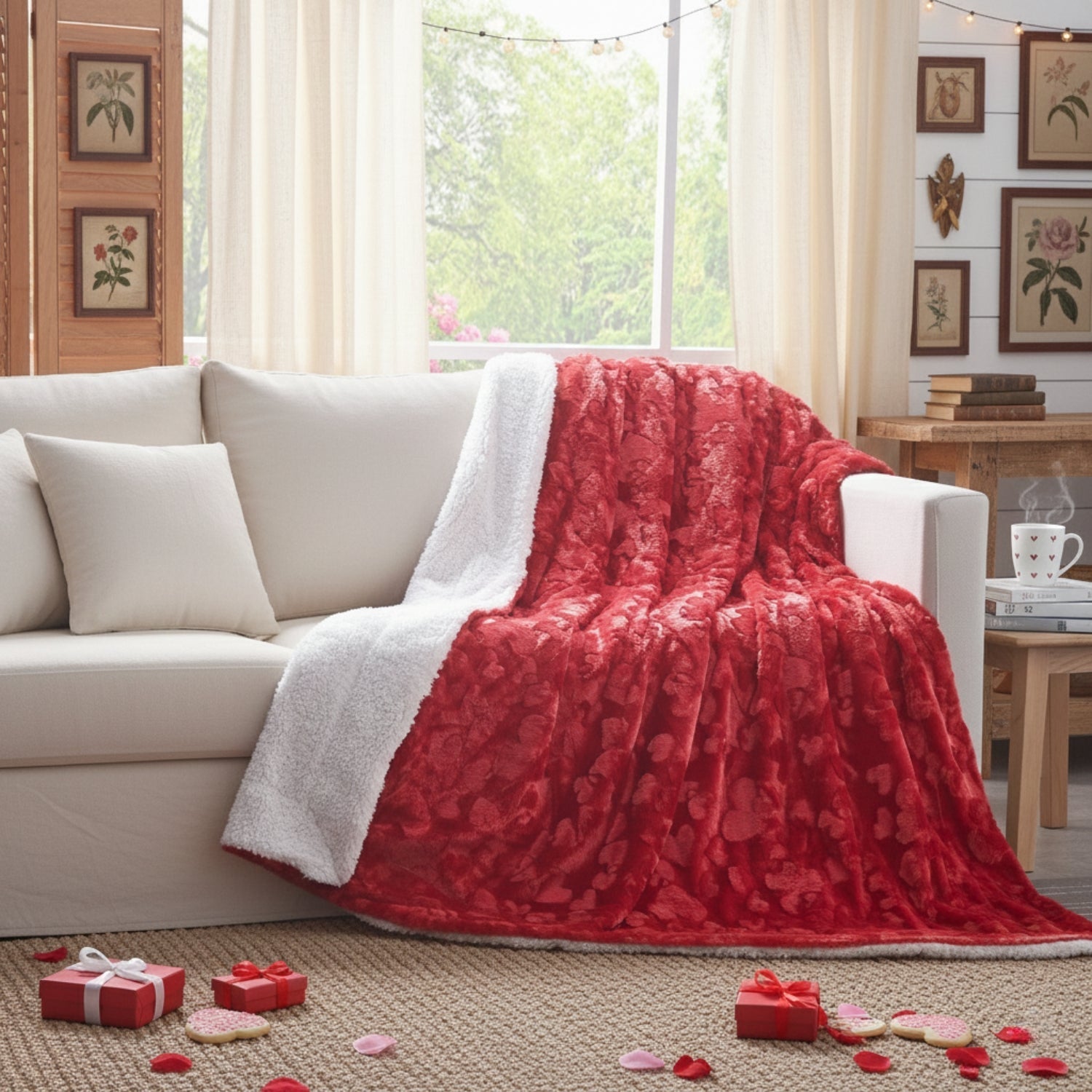 Romantic Red, Plush Faux Fur Throw Blanket
