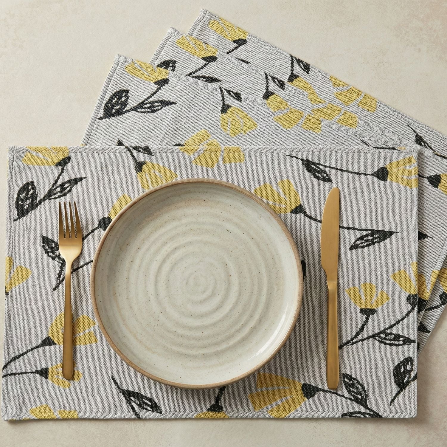 Set of 4-Pieces Sunshine Yellow Dining Table Placemats 13” x 19”