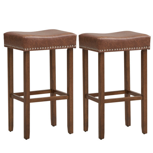 Upholstered Bar Stools Set of 2 with Footrests for Counter-Brown by VYSN