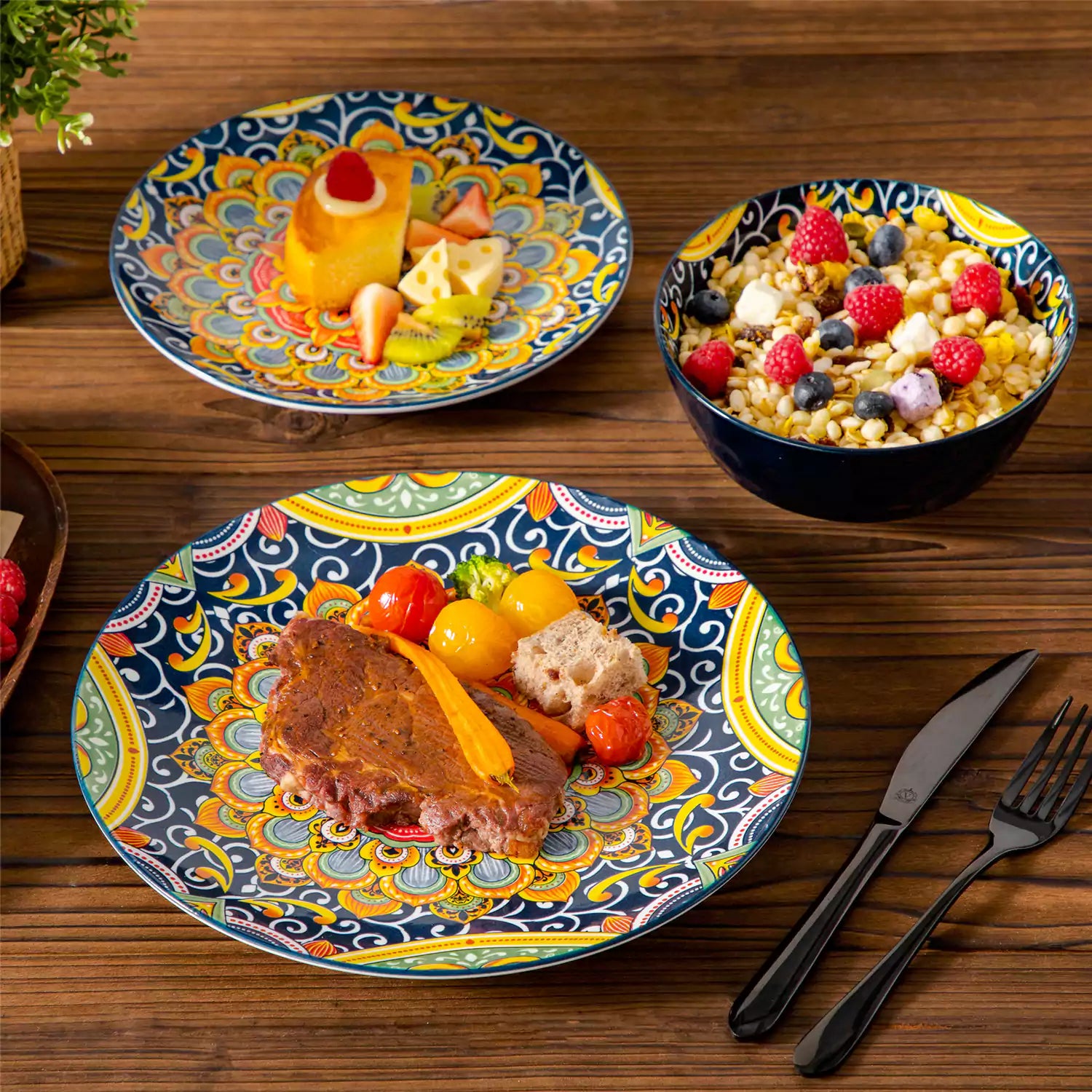 Simi 12 Piece Dinnerware Set with Front-Only Pattern