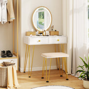 Vanity Table Set with 3-Color Lighted Dimmable Mirror-White