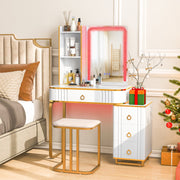 Vanity Table Set with RGB LED Lights & Wireless Charging Station-White