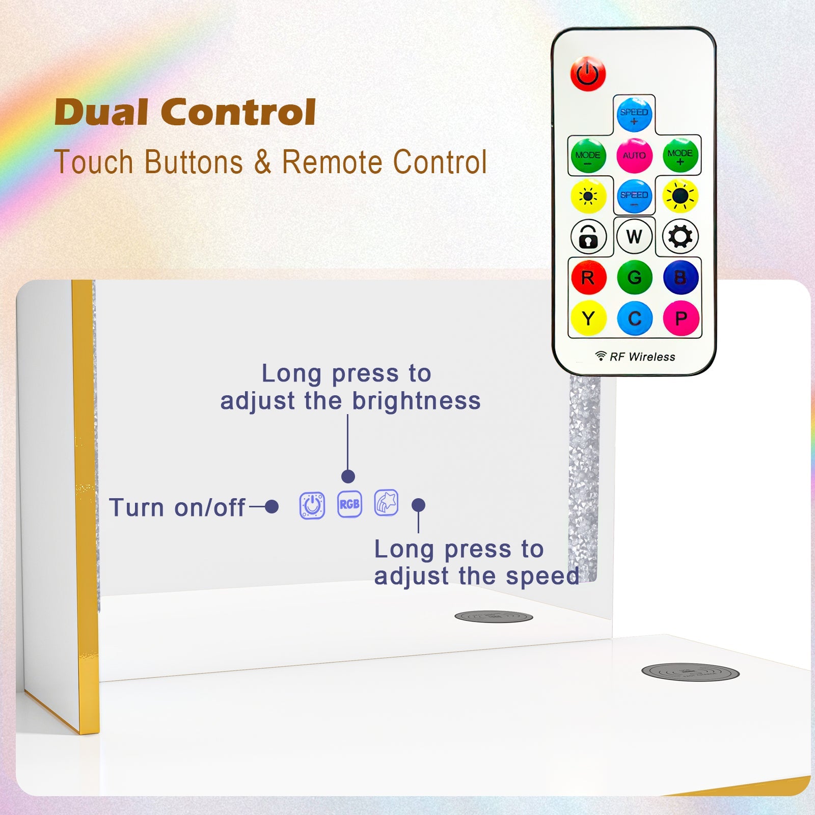 Vanity Table Set with RGB LED Lights & Wireless Charging Station-White