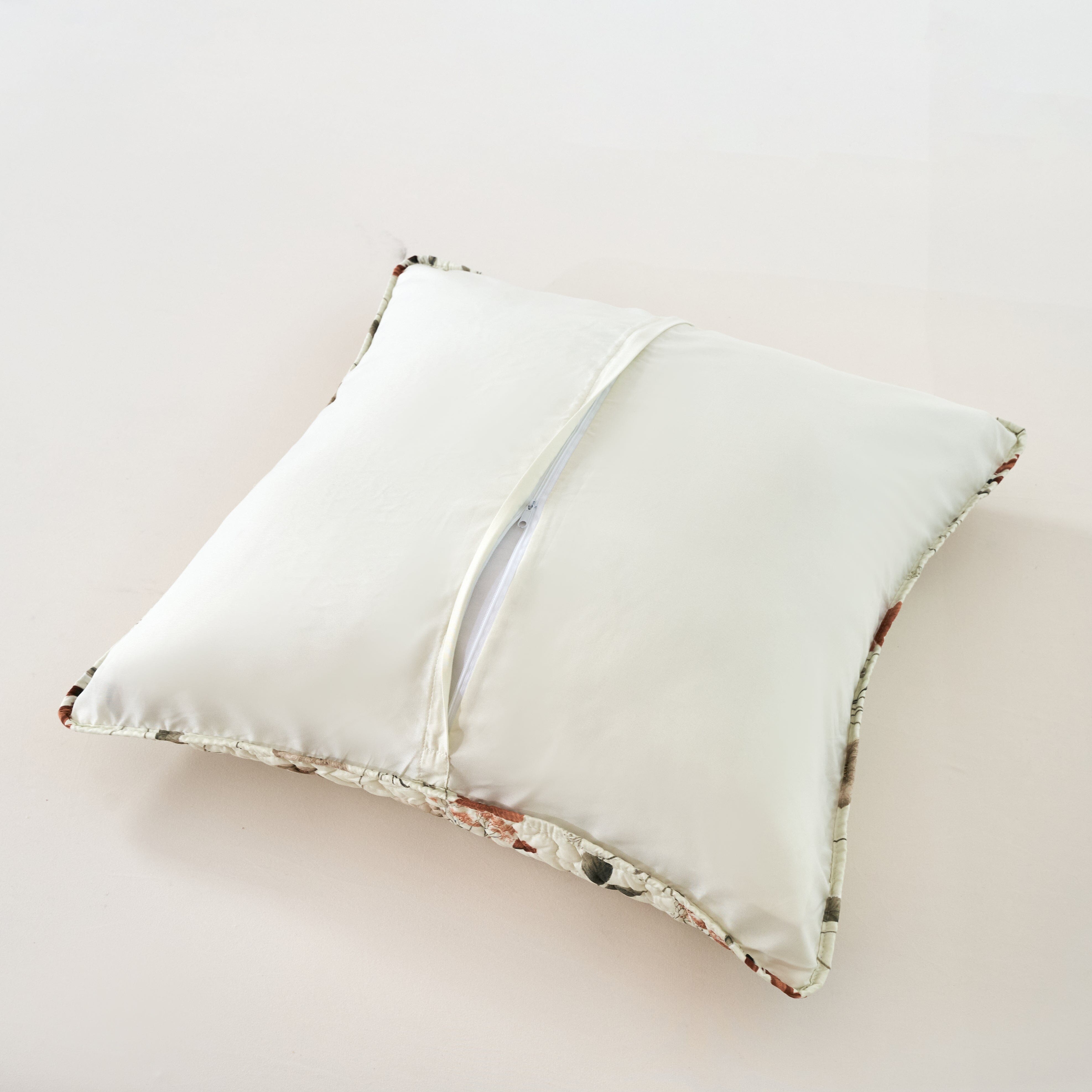 Enchanted Meadow Throw Pillow Euro Cover - Floral Design in Beige, Rose, and Soft Green