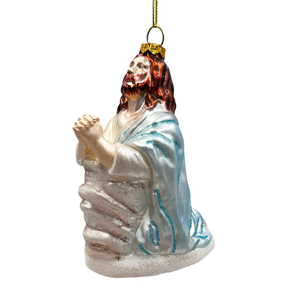 Praying Jesus Handcrafted Glass Christmas Ornament, Religious Christian Tree Decoration Glass Ornament OrnamentallyYou 