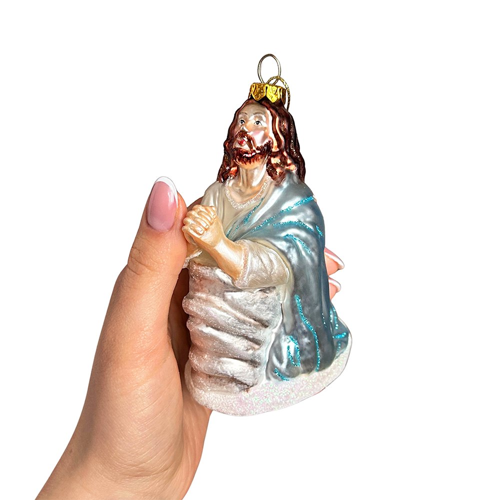 Praying Jesus Handcrafted Glass Christmas Ornament, Religious Christian Tree Decoration Glass Ornament OrnamentallyYou 