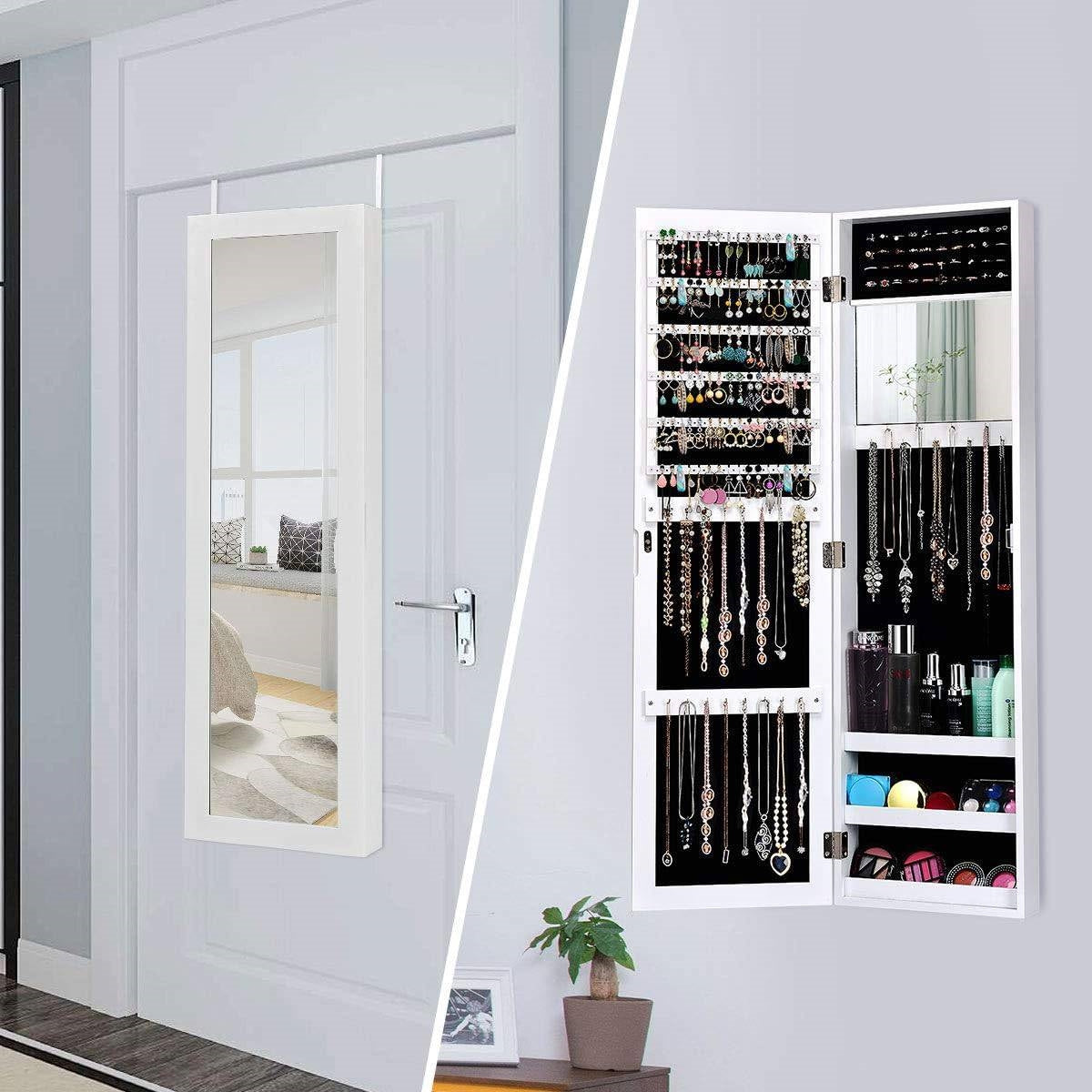2-in-1 Wall or Door Mounted Jewelry Organizer in White