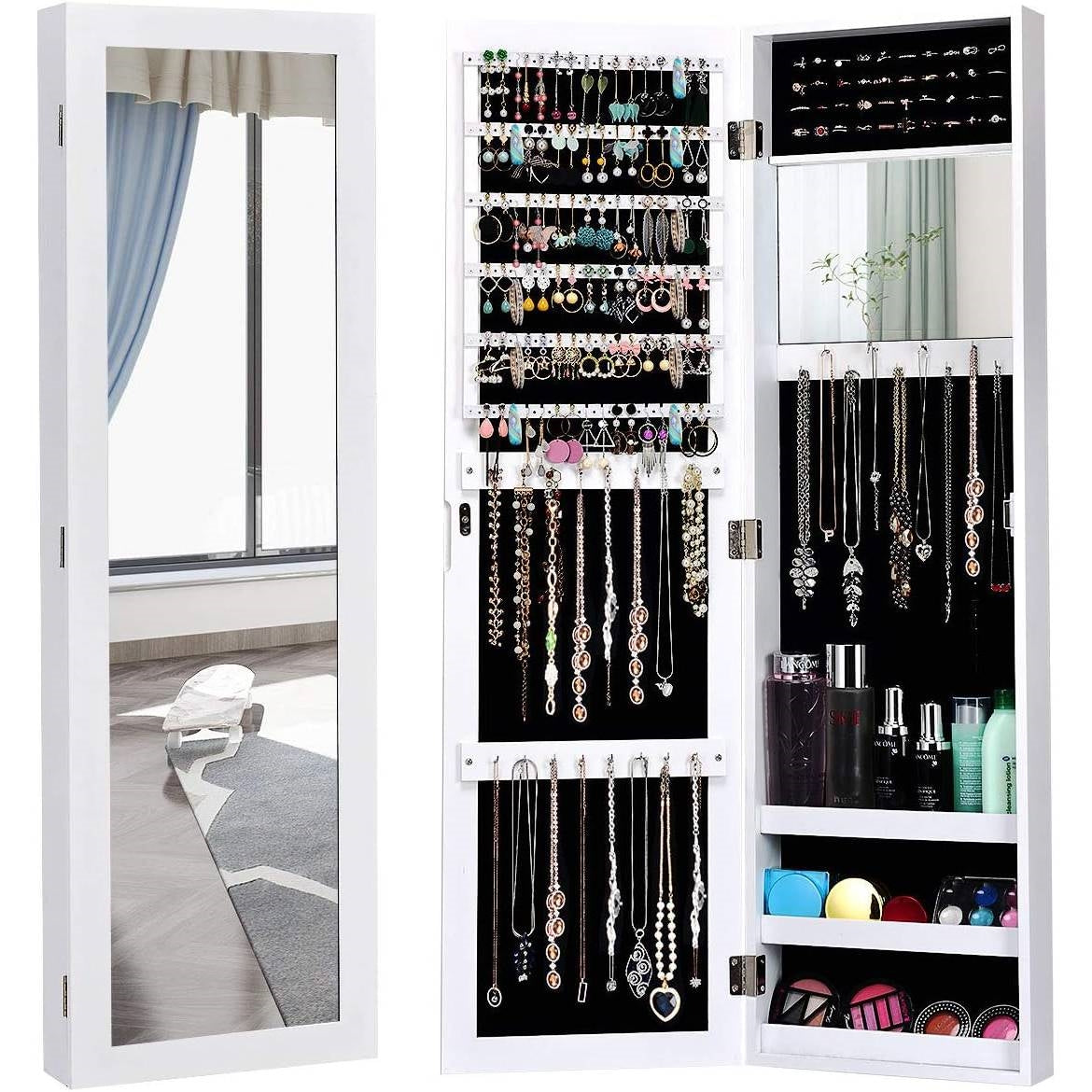 2-in-1 Wall or Door Mounted Jewelry Organizer in White