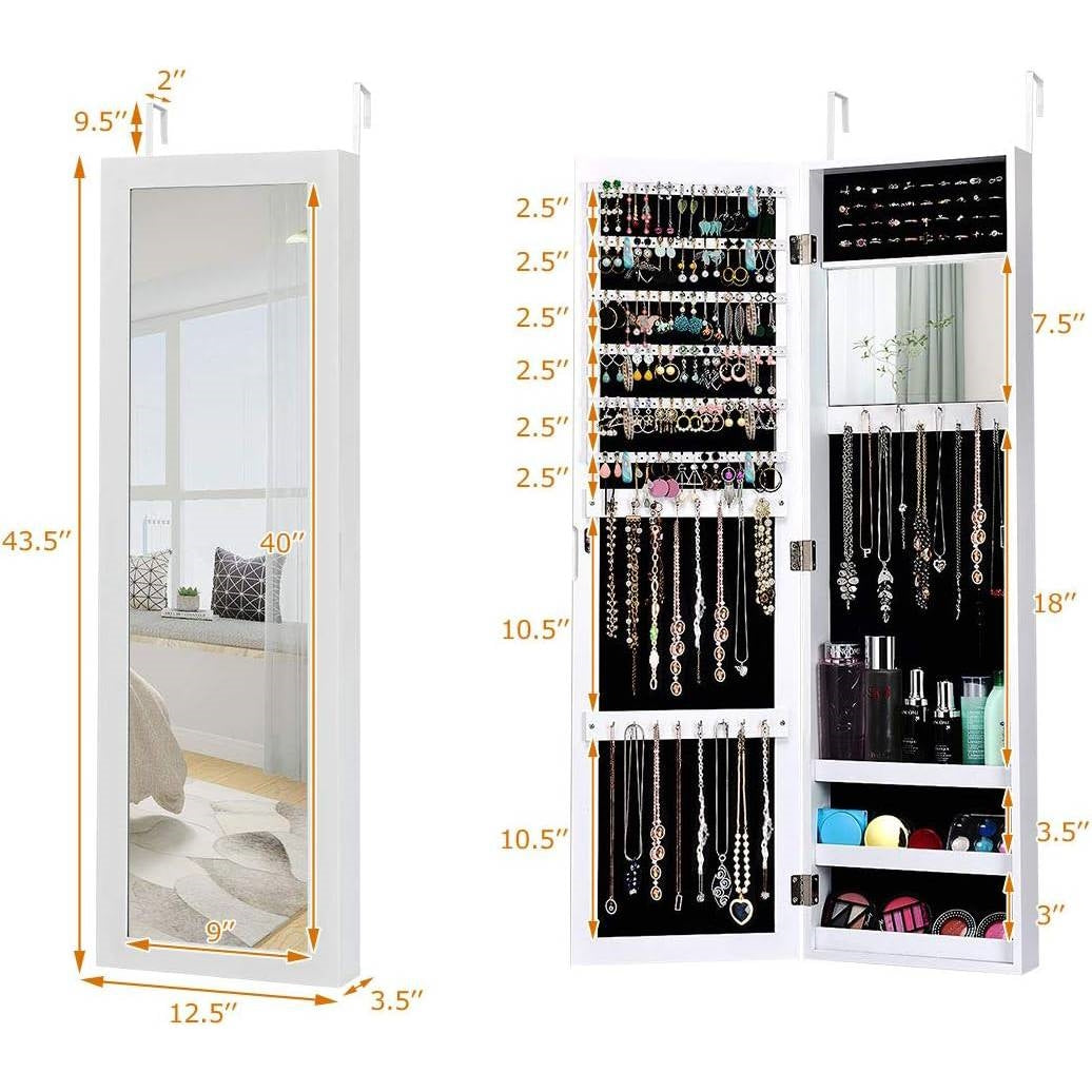 2-in-1 Wall or Door Mounted Jewelry Organizer in White