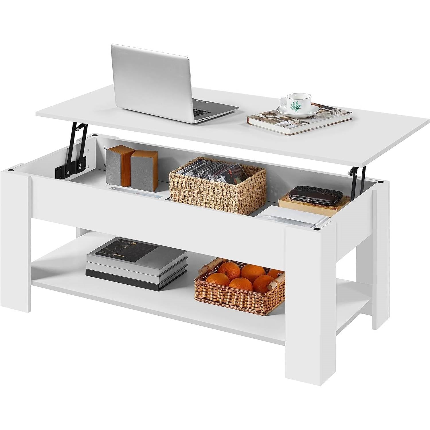 Lift-Top Coffee Table in White Wood Finish