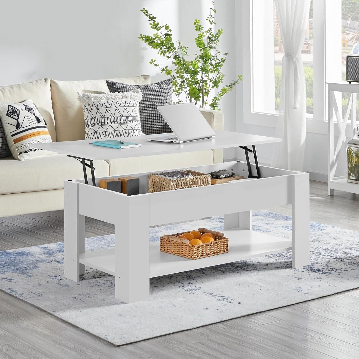 Lift-Top Coffee Table in White Wood Finish
