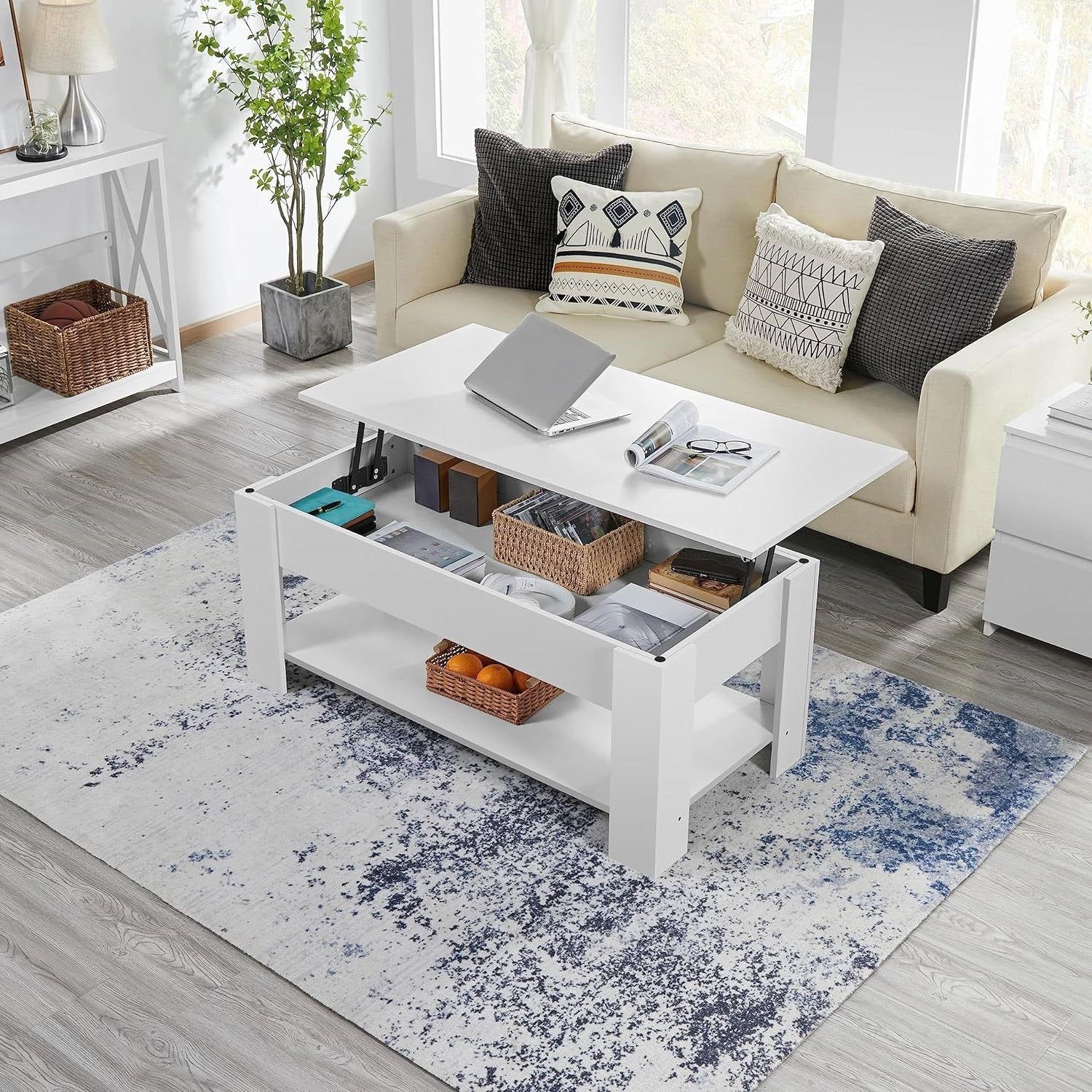 Lift-Top Coffee Table in White Wood Finish