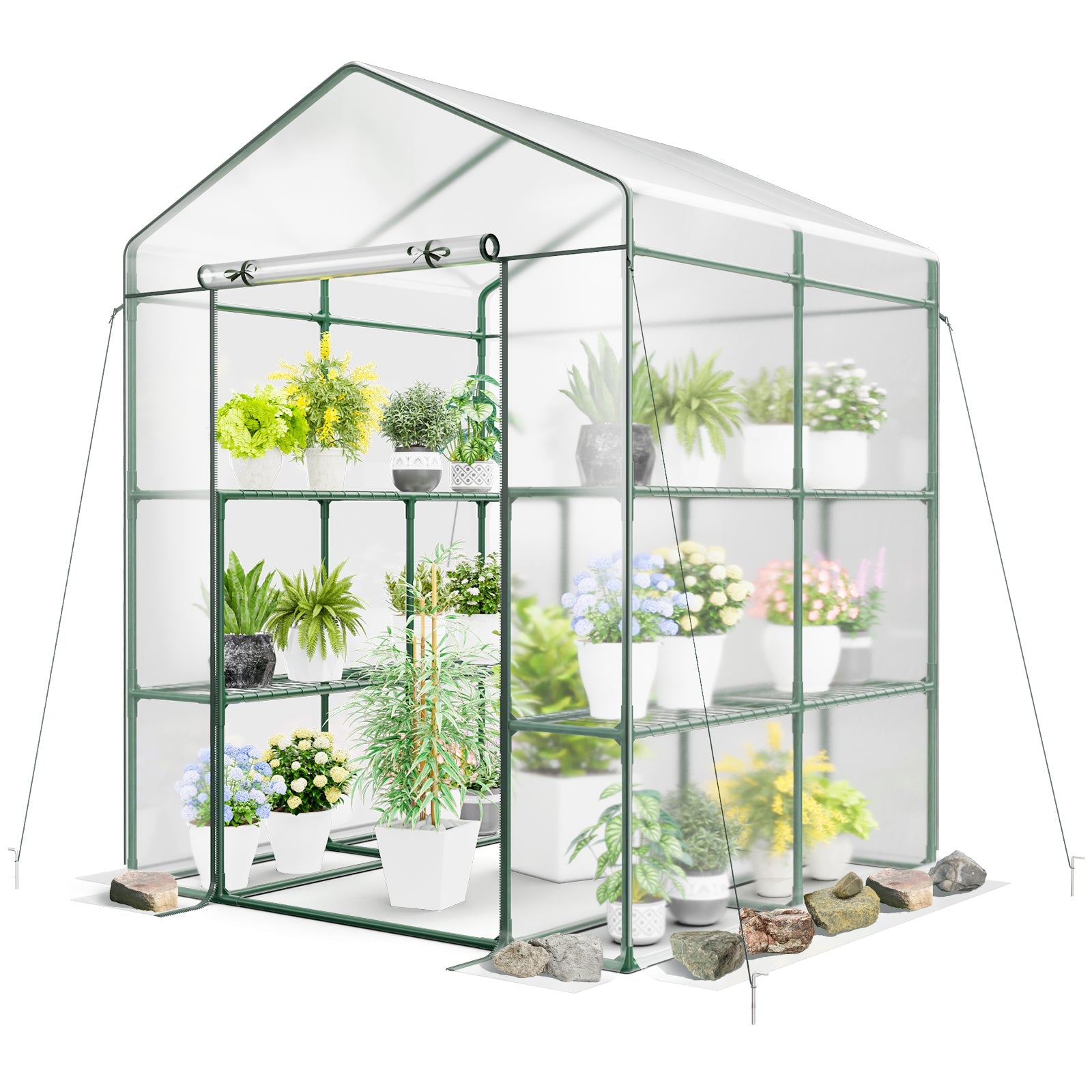 Walk-in Greenhouse with PVC Cover Roll-up Zippered Door