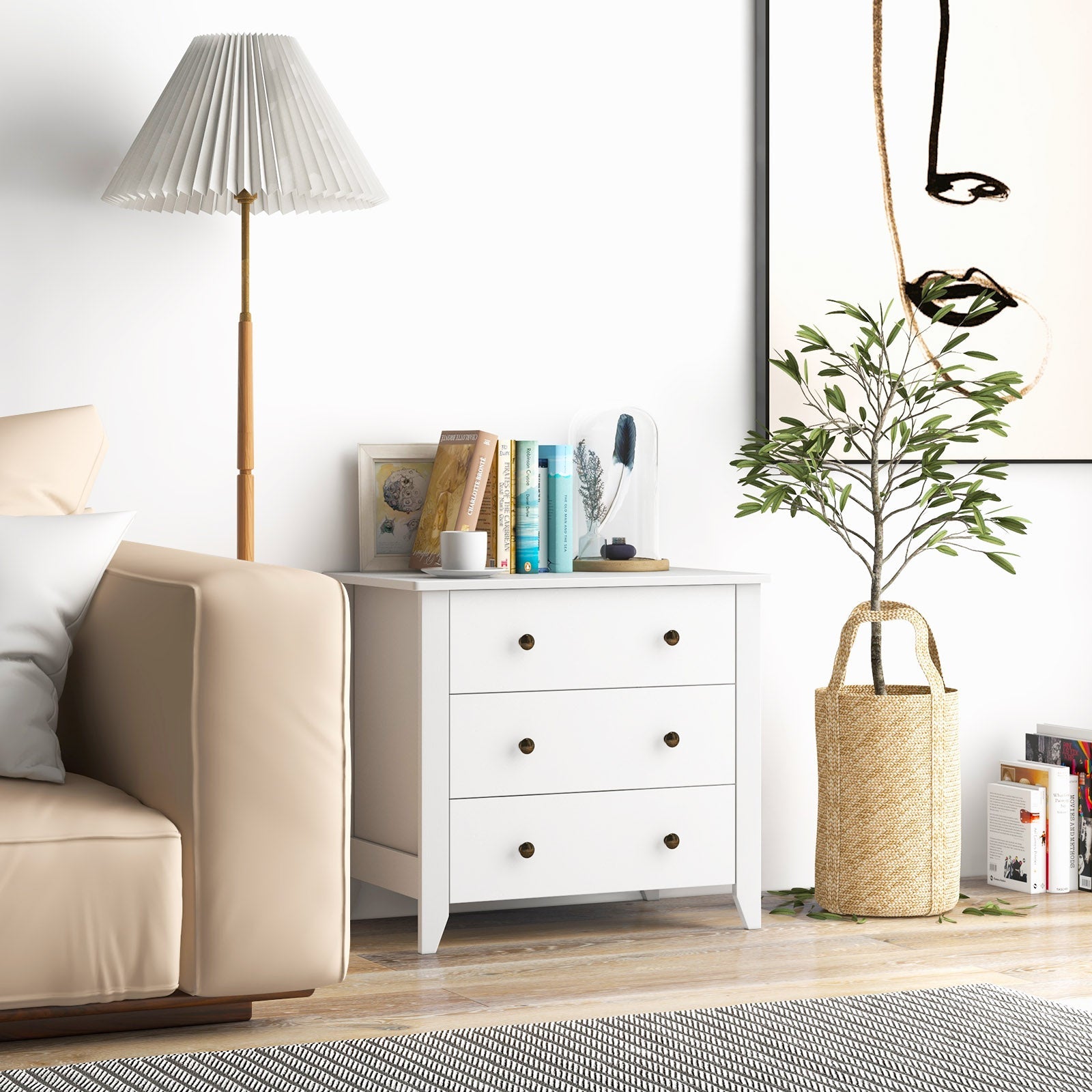 3 Drawer Dresser Chest of Drawers Bedside Table-White by DirectDeals