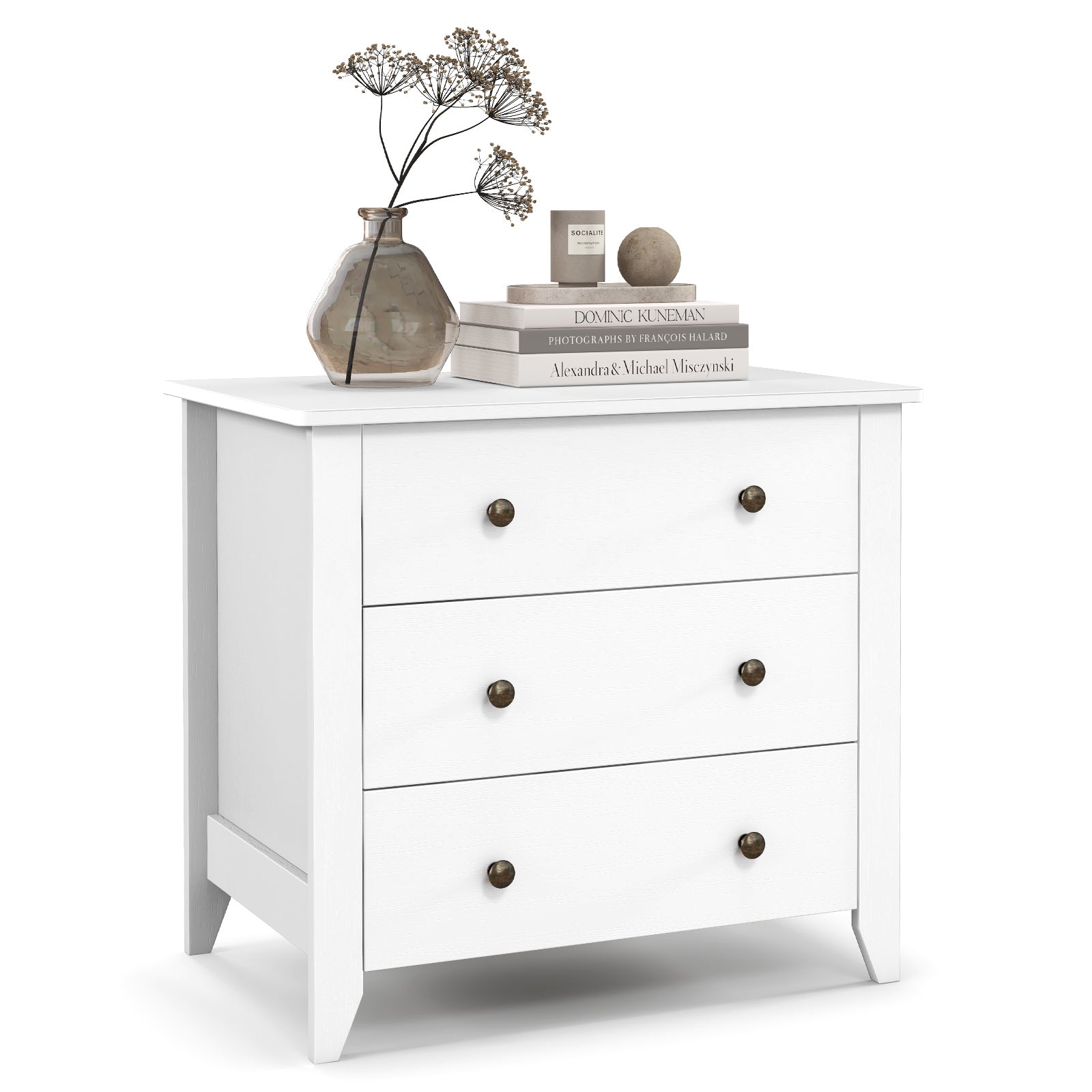 3 Drawer Dresser Chest of Drawers Bedside Table-White by DirectDeals