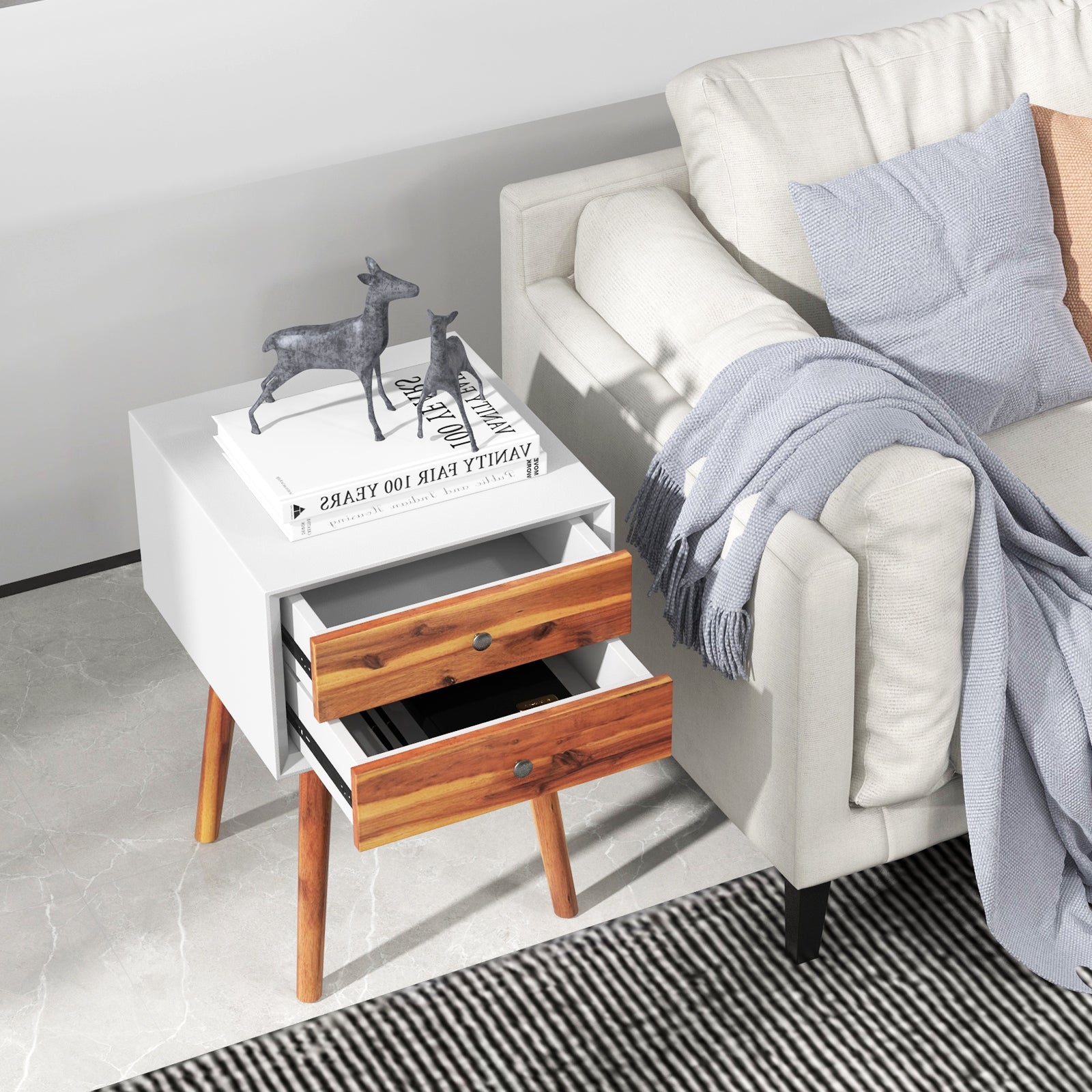 Wooden Nightstand with 2 Storage Drawers-Brown