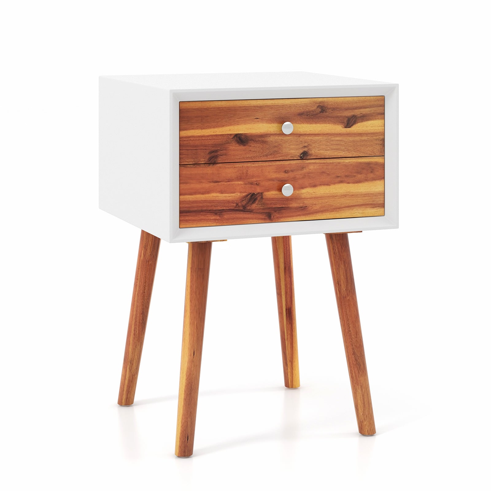 Wooden Nightstand with 2 Storage Drawers-Brown