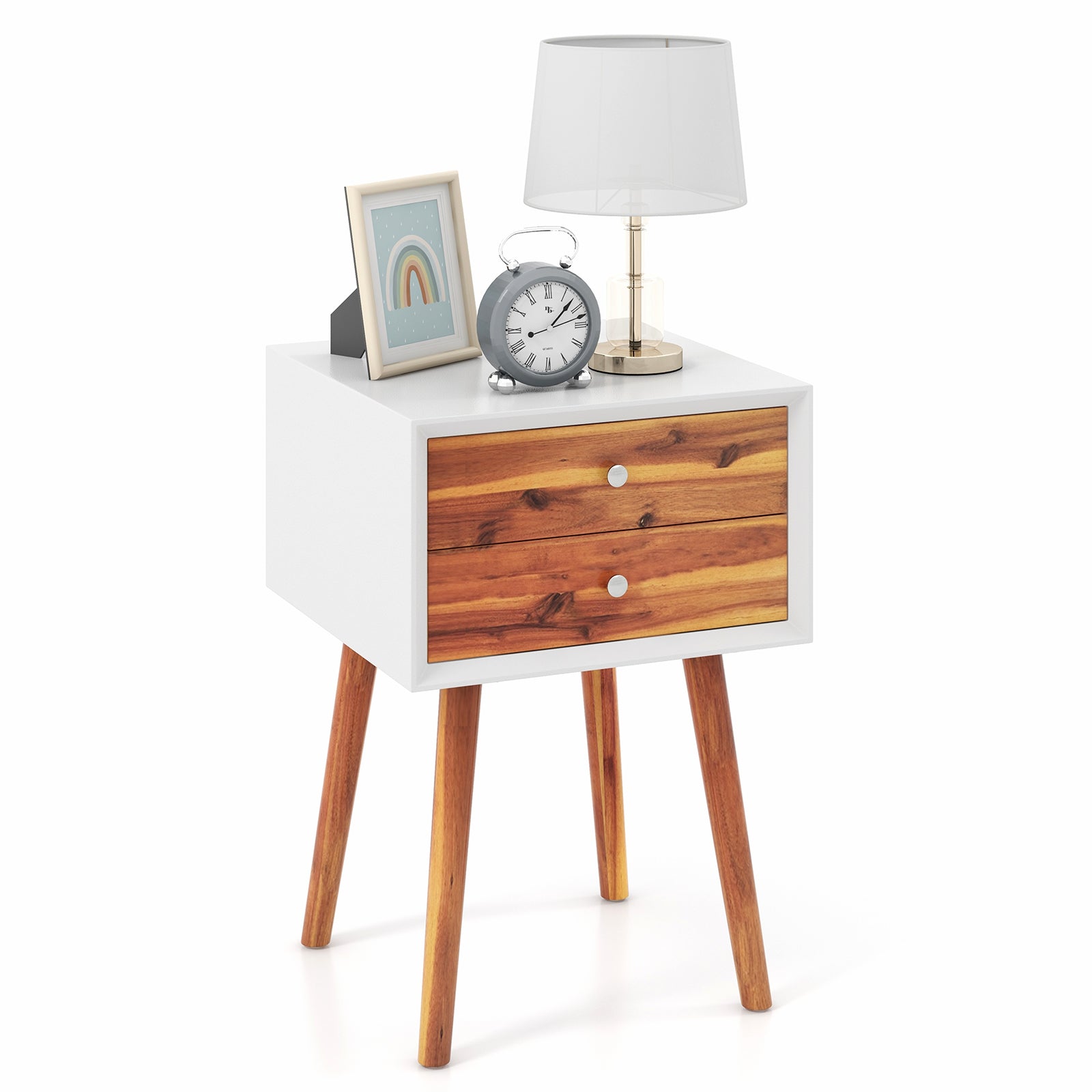 Wooden Nightstand with 2 Storage Drawers-Brown