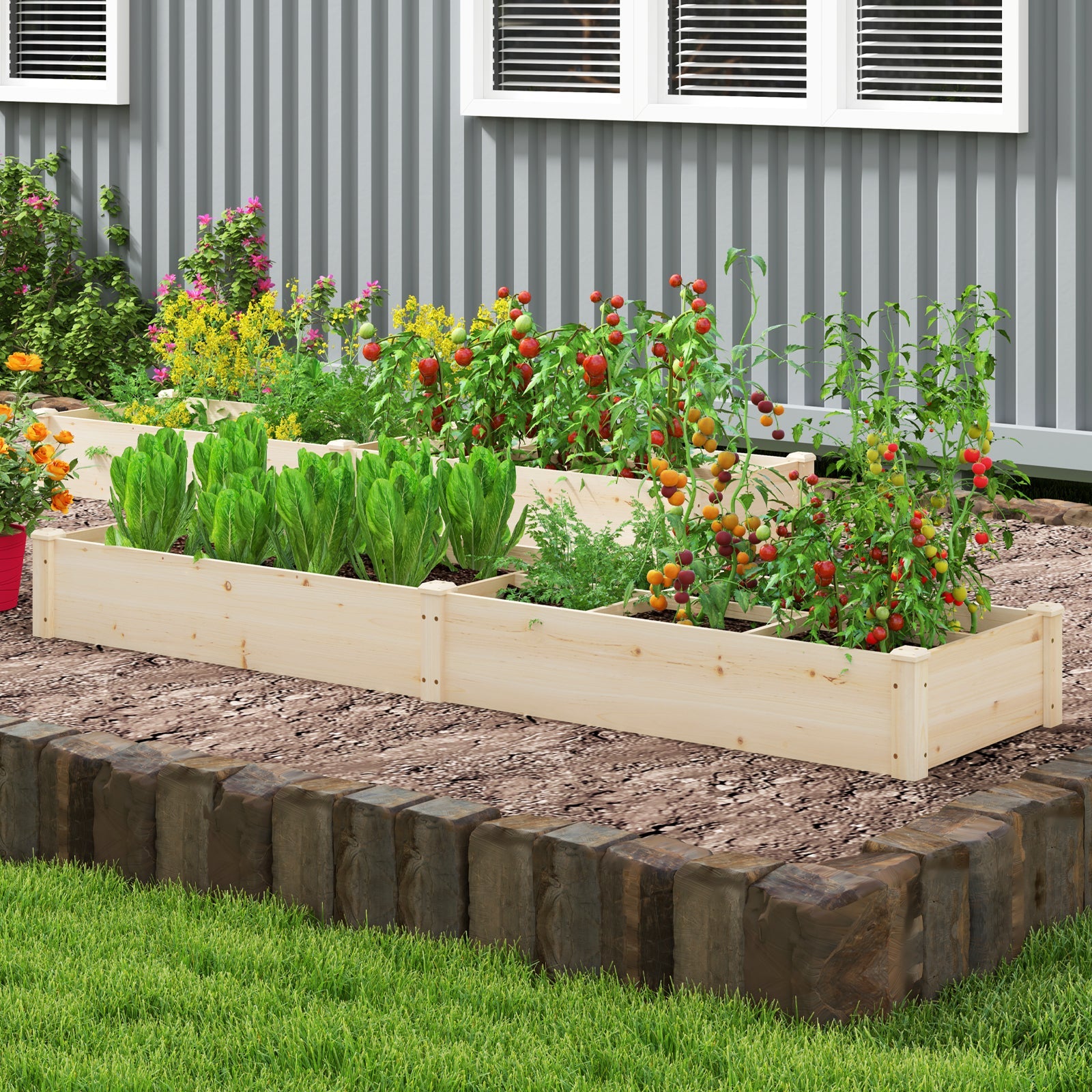 Wooden Raised Open-Ended Base Garden Bed -Natural