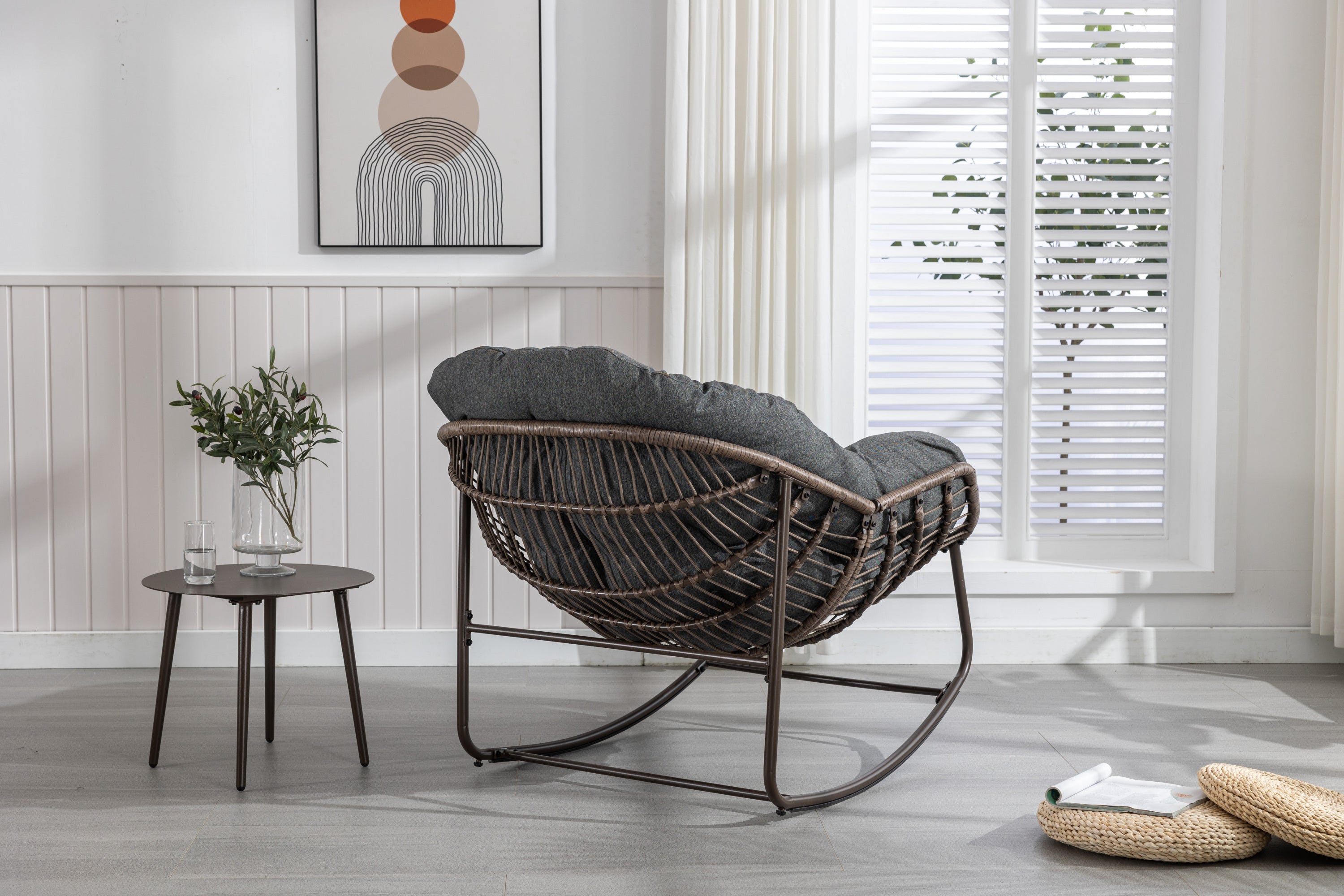 Outdoor Rattan Rocking Chair, Grey