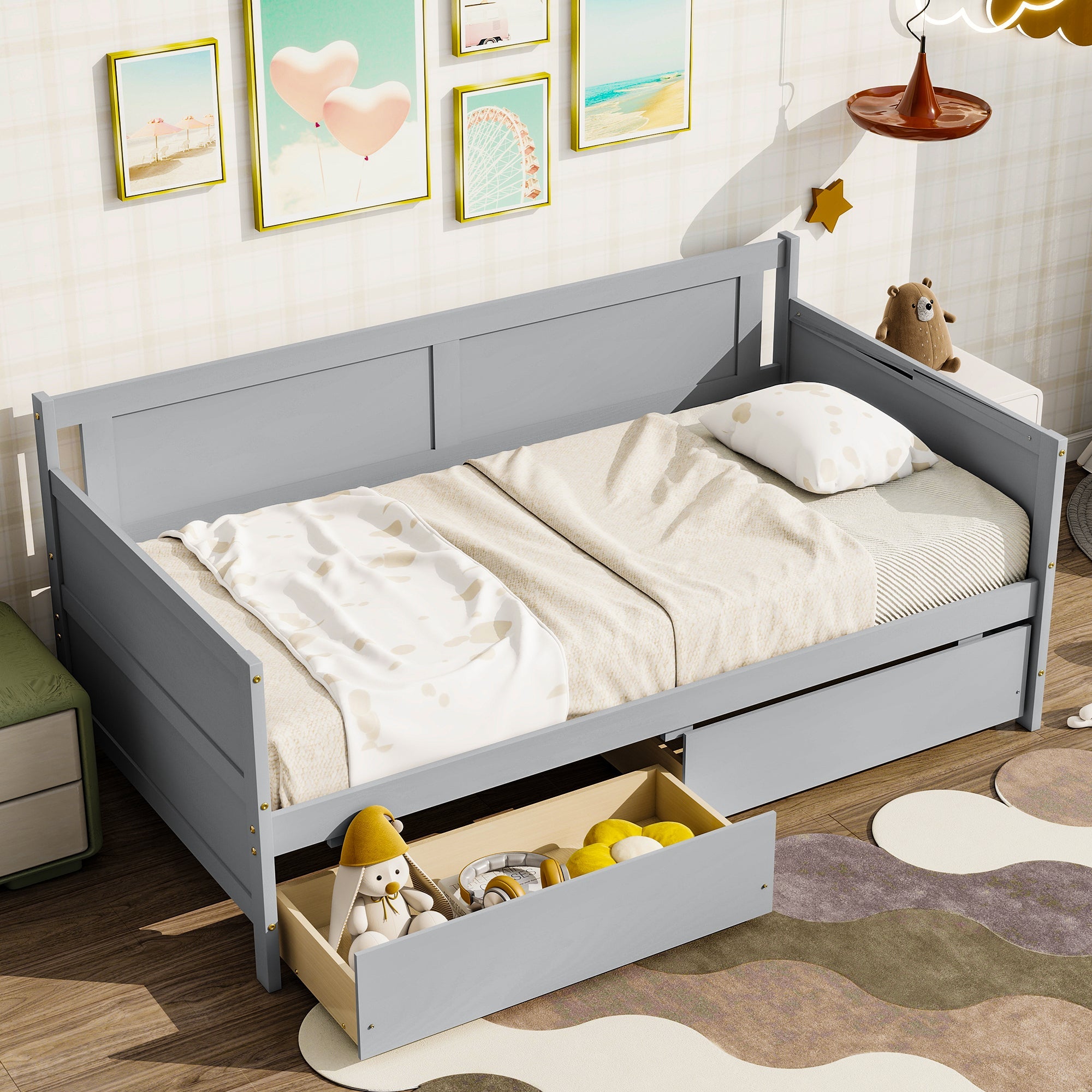 Twin Size Pine Wood Daybed with two Storage Drawers ,Grey(OLD SKU:W50426286) by 39F INC.