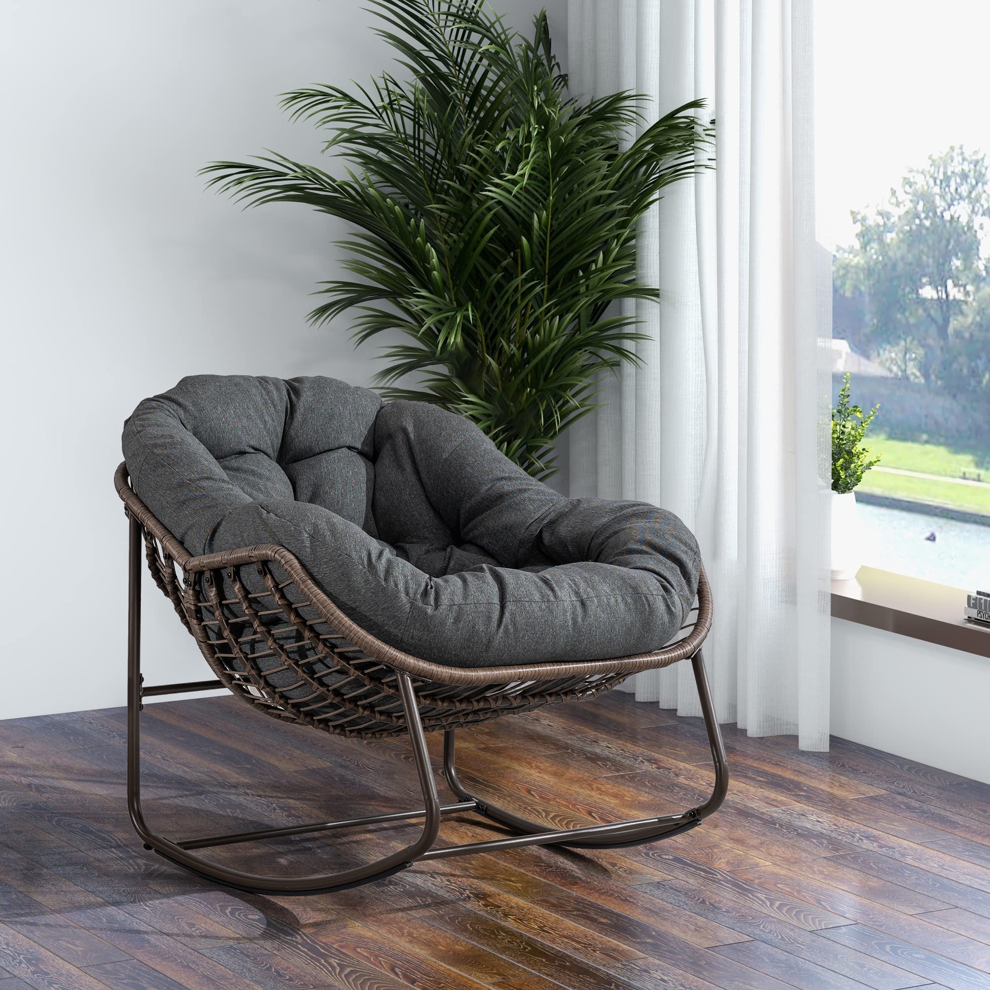 Outdoor Rattan Rocking Chair, Grey