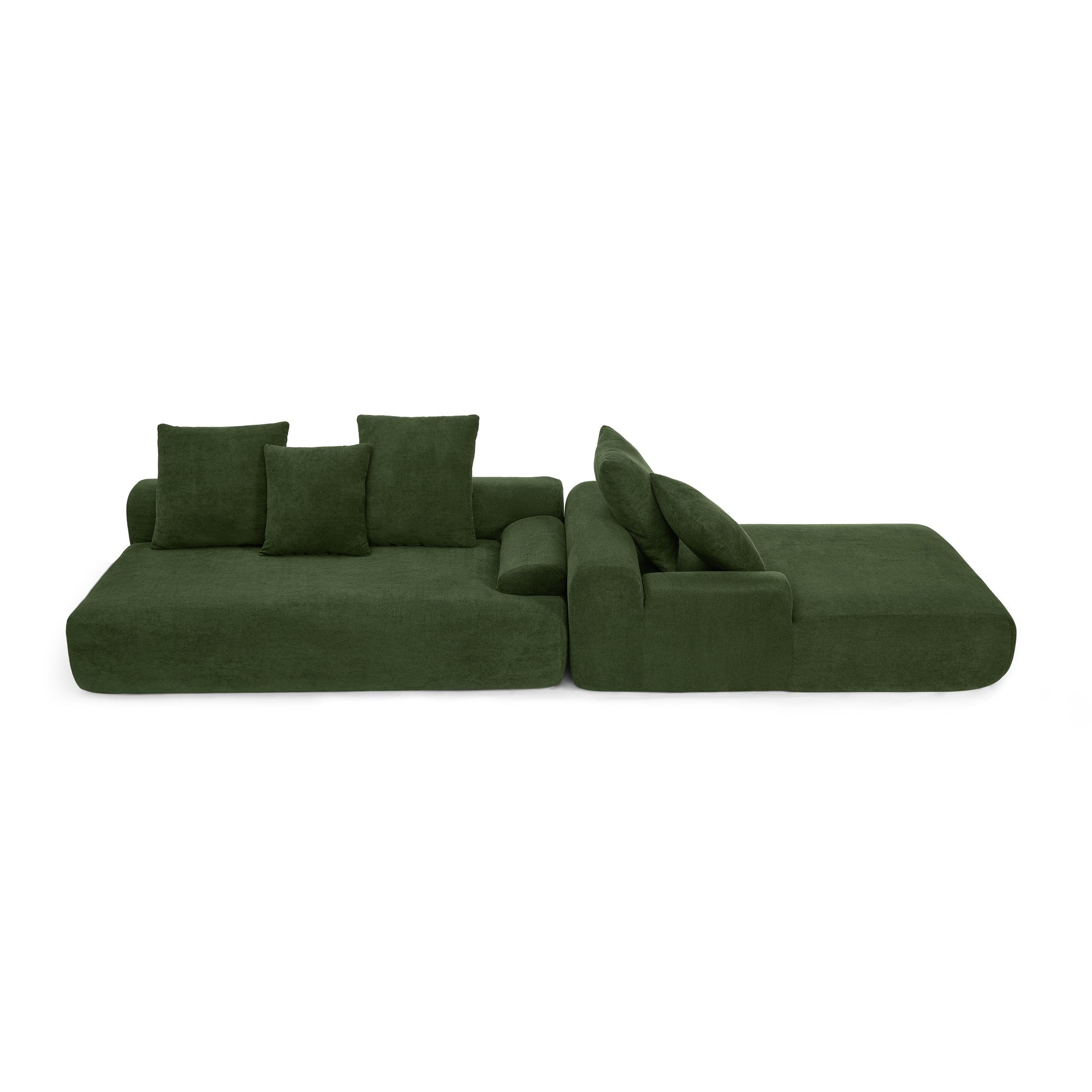Upholstered L-Shape Sectional Sofa Couch - Melange Velvet, Green