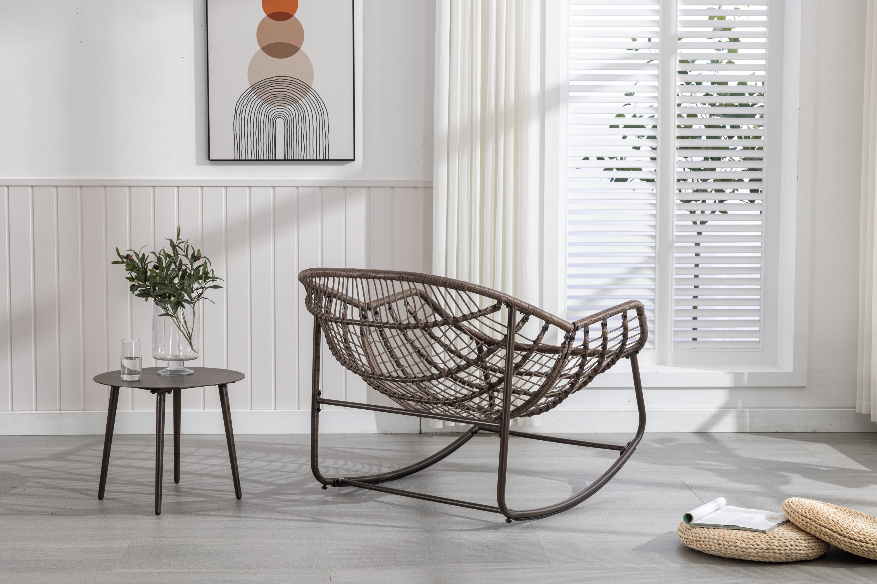 Outdoor Rattan Rocking Chair, White