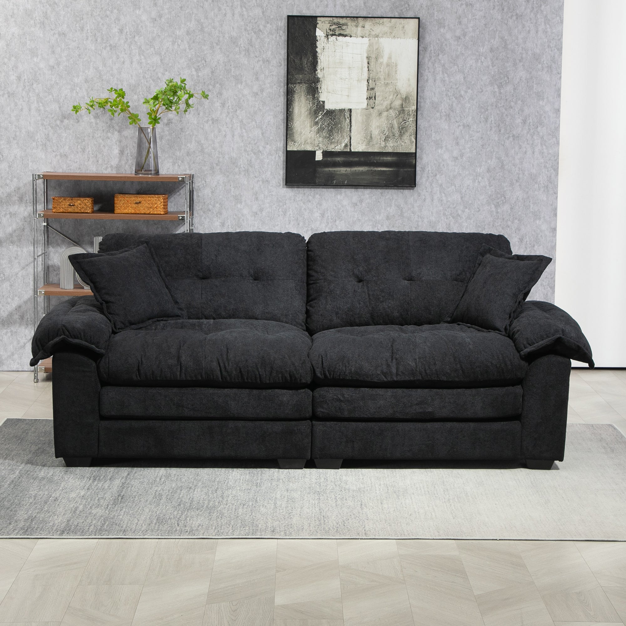 84' Chenille Sofa Small Sofa Loveseat Deep Seat Sofa Couch - Black