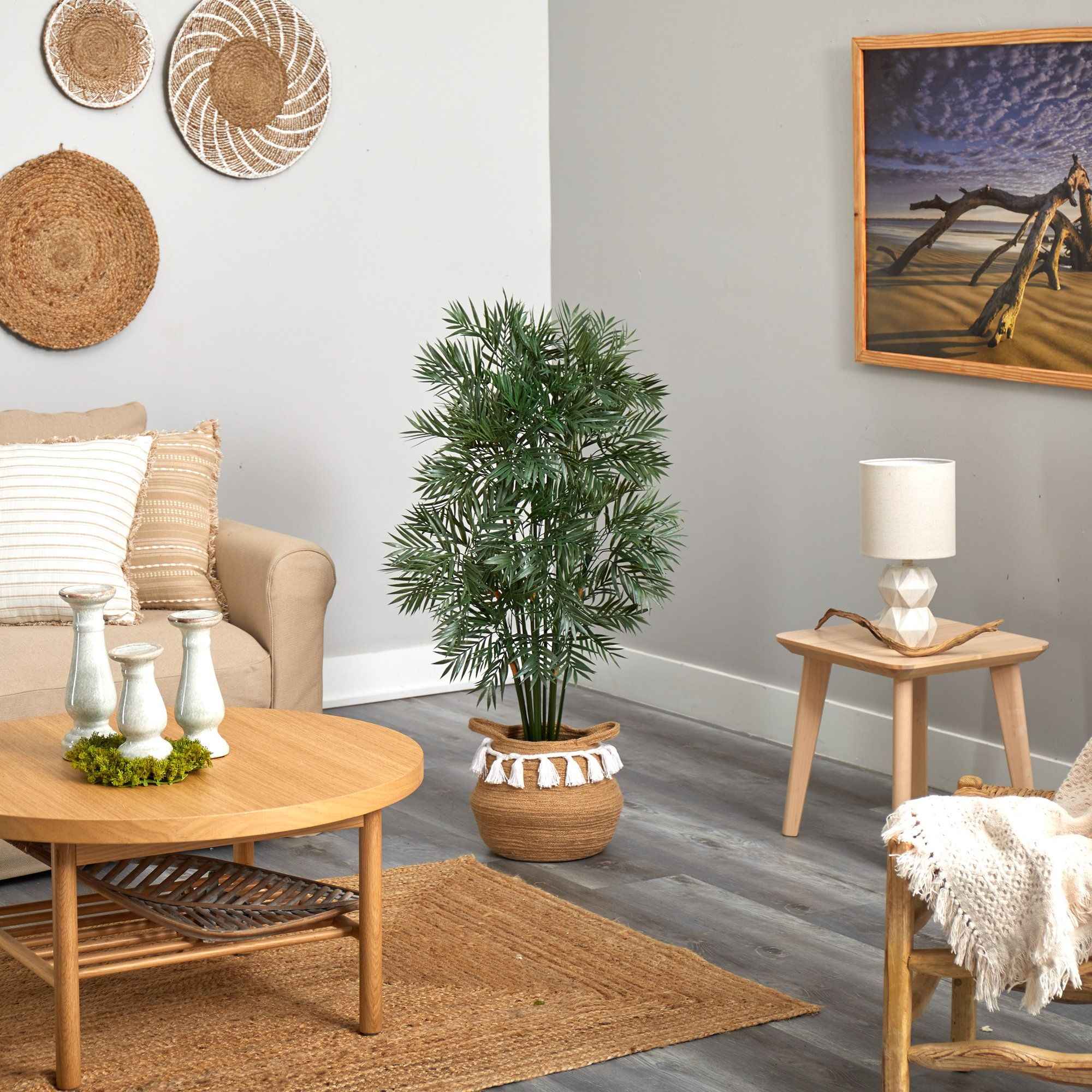 4' Parlor Palm Artificial Tree in Boho Chic HandmadeWoven Planter