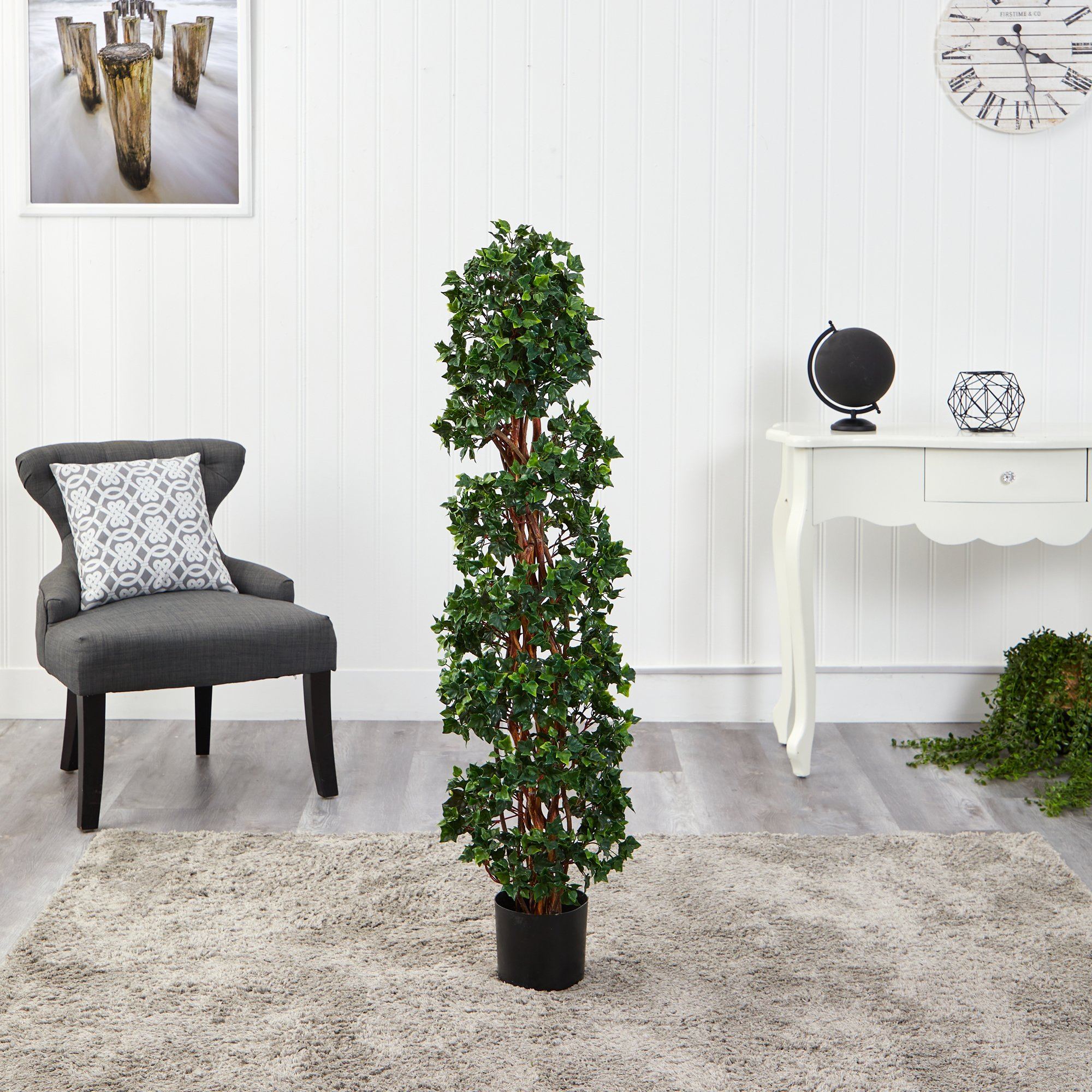 4.5’ English Ivy Spiral Topiary Artificial Tree with Natural Trunk UV Resistant