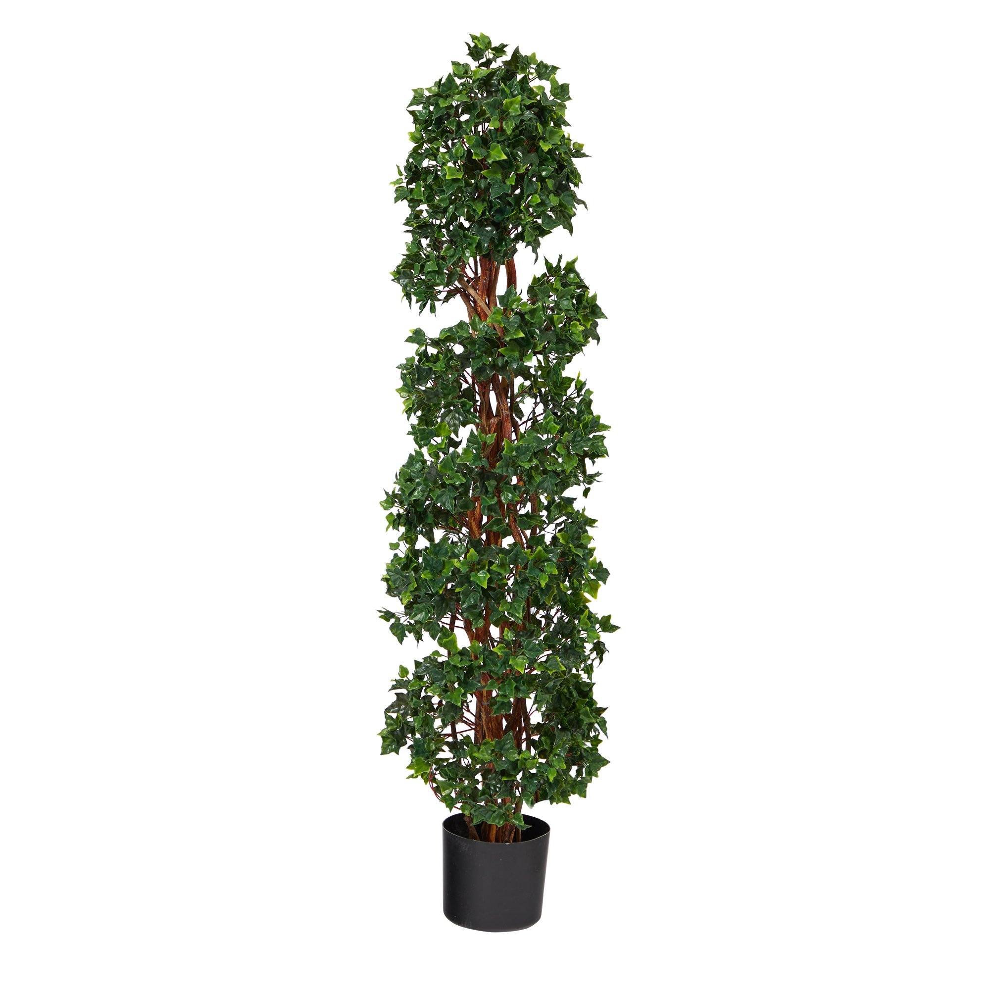 4.5’ English Ivy Spiral Topiary Artificial Tree with Natural Trunk UV Resistant