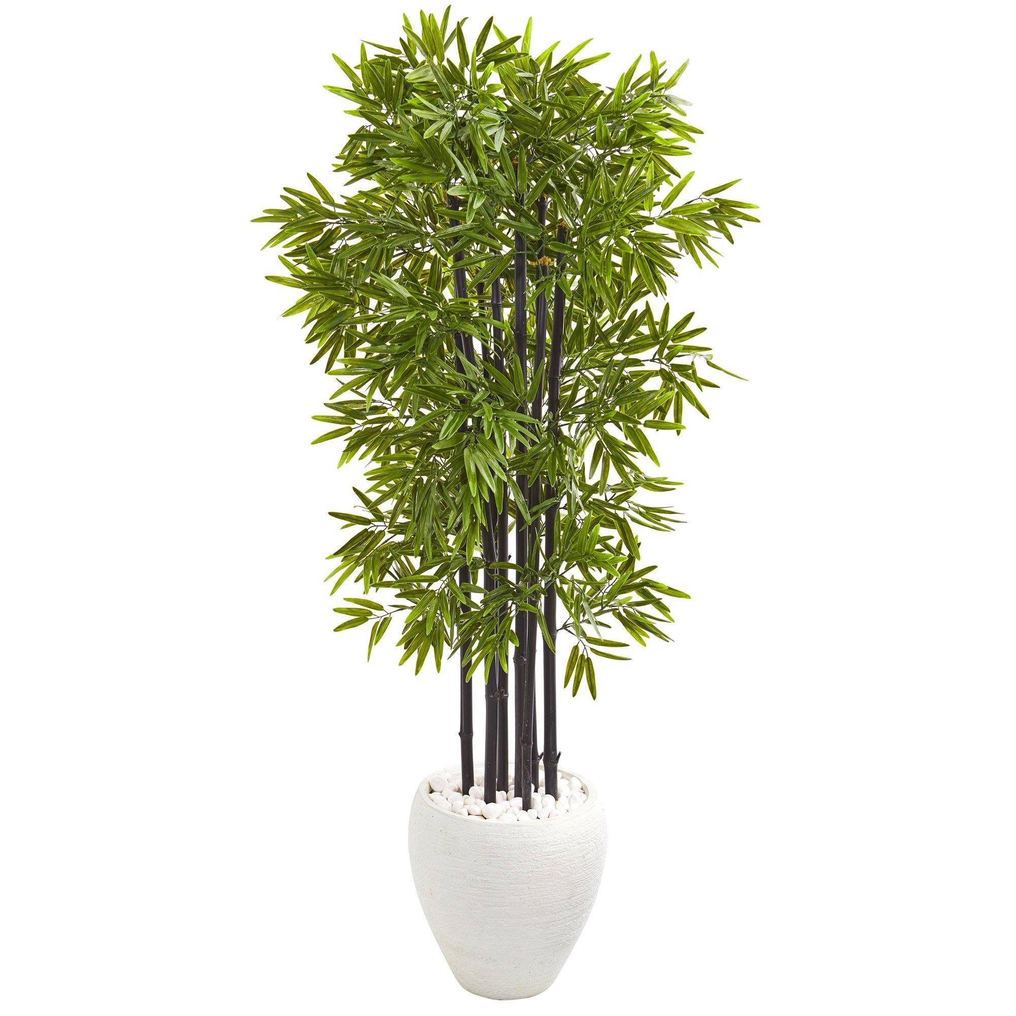 5’ Bamboo Artificial Tree with Black Trunks in White Planter