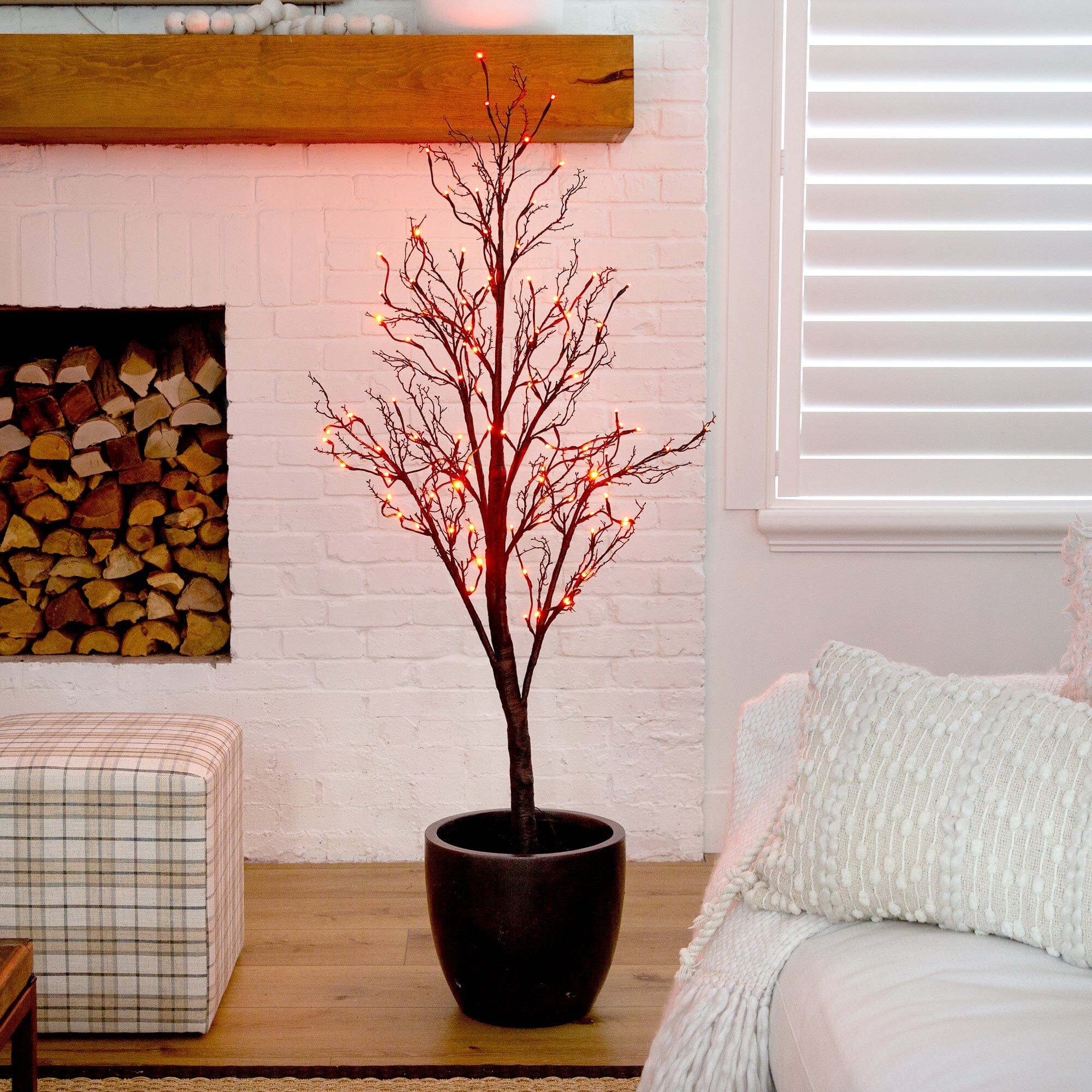 5’ Pre-Lit Halloween Deluxe Black Twig Artificial Tree with LED Lights