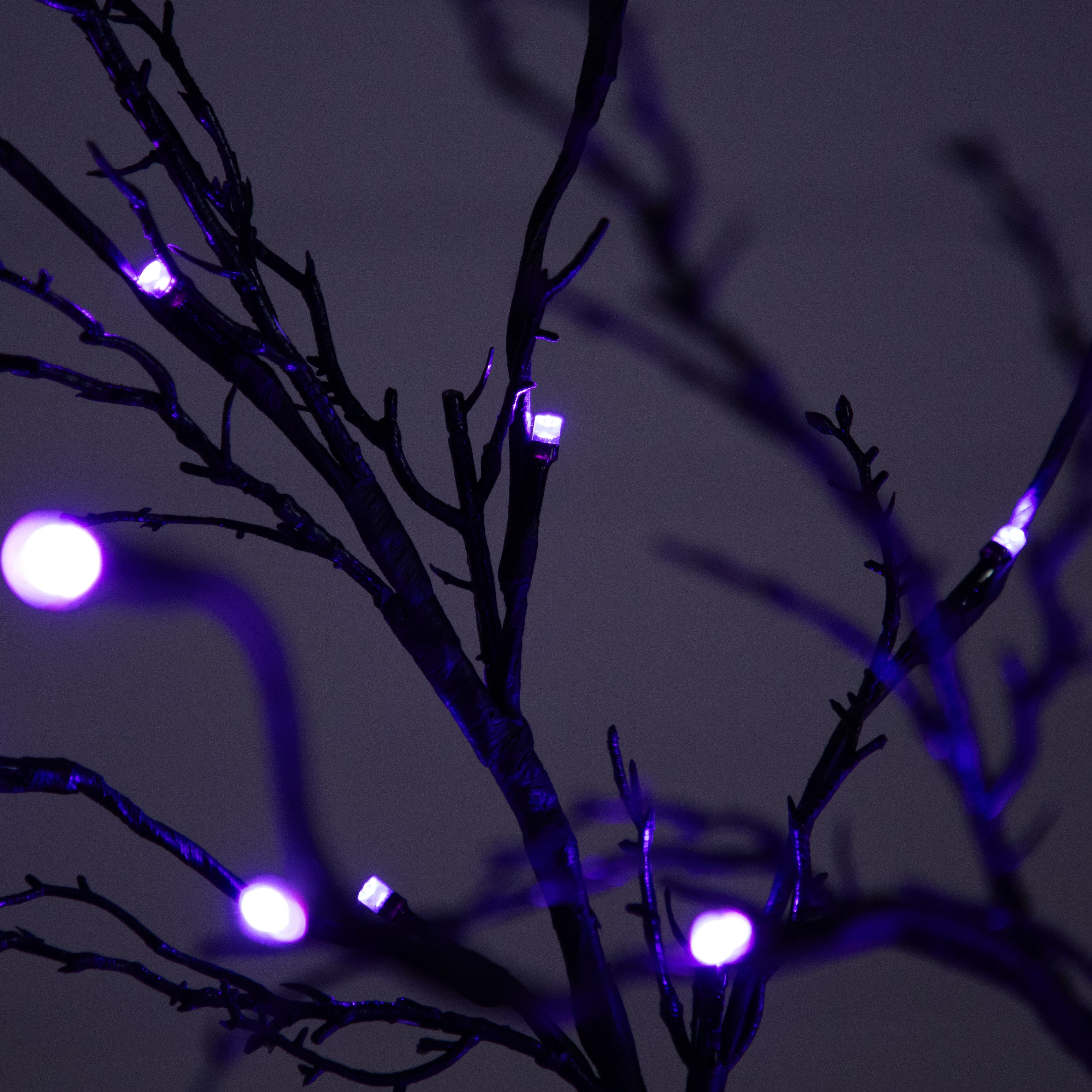 5’ Pre-Lit Halloween Deluxe Black Twig Artificial Tree with LED Lights