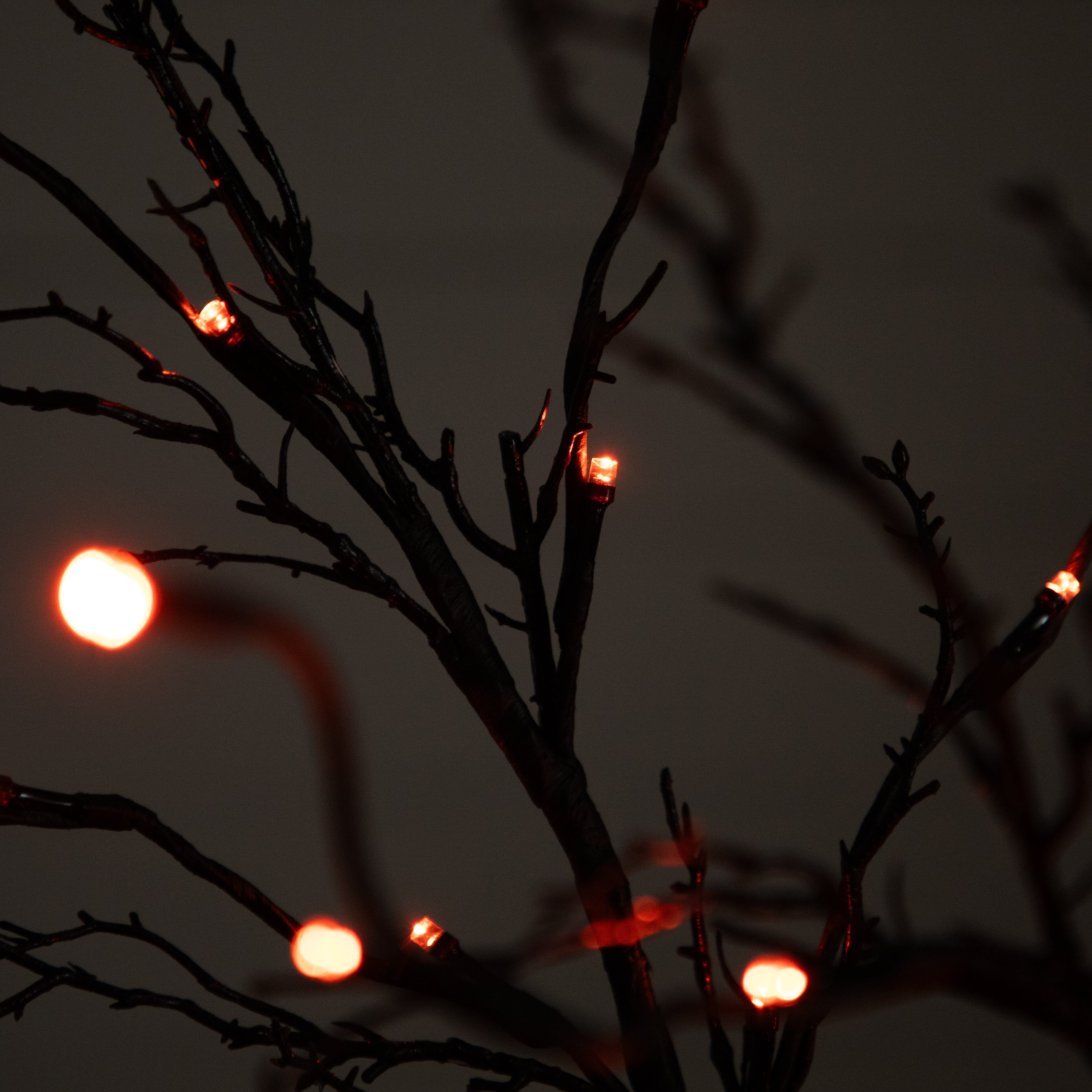 5’ Pre-Lit Halloween Deluxe Black Twig Artificial Tree with LED Lights
