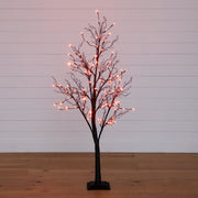 5’ Pre-Lit Halloween Deluxe Black Twig Artificial Tree with LED Lights