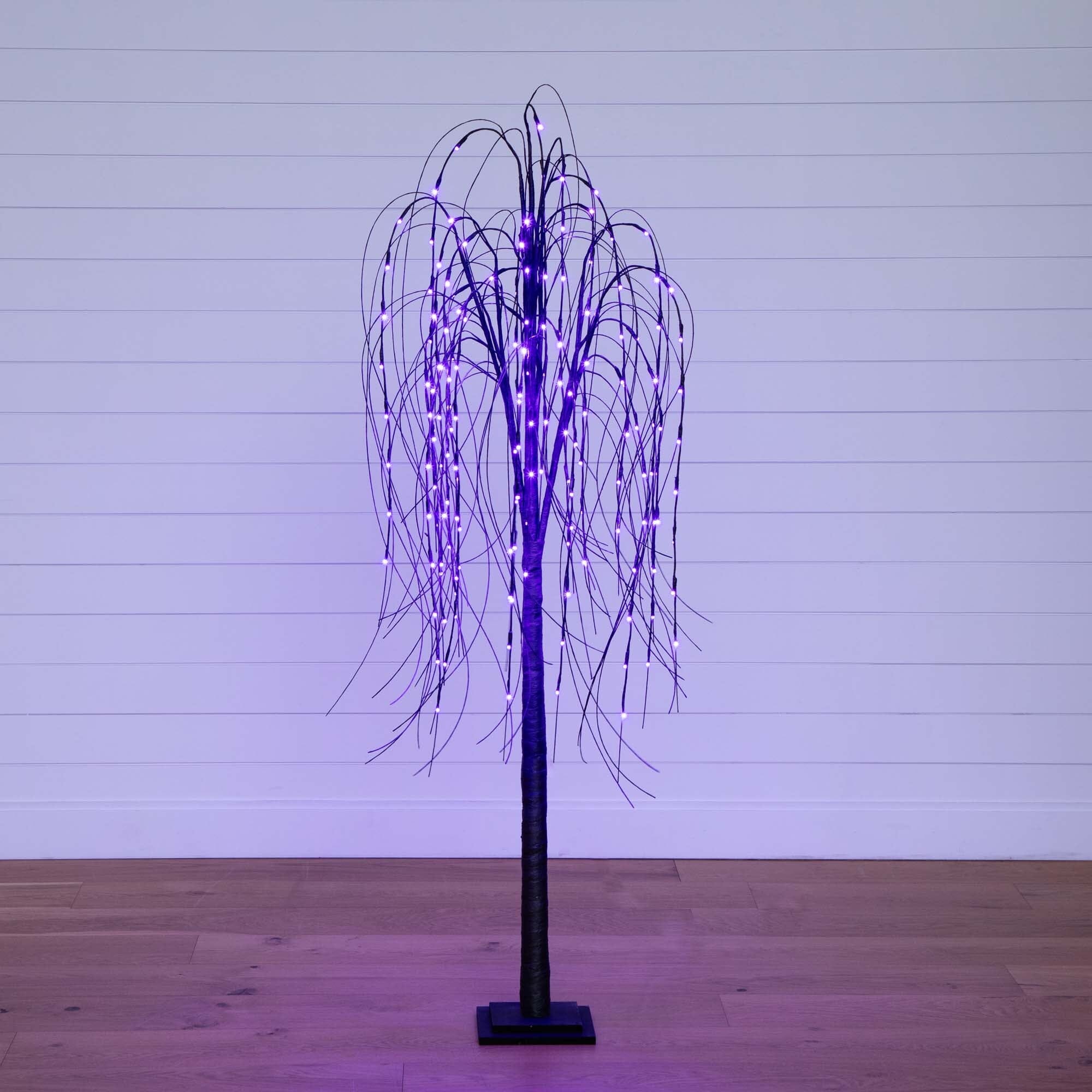 6’ Pre-Lit Halloween Black Willow Artificial Tree with LED Lights