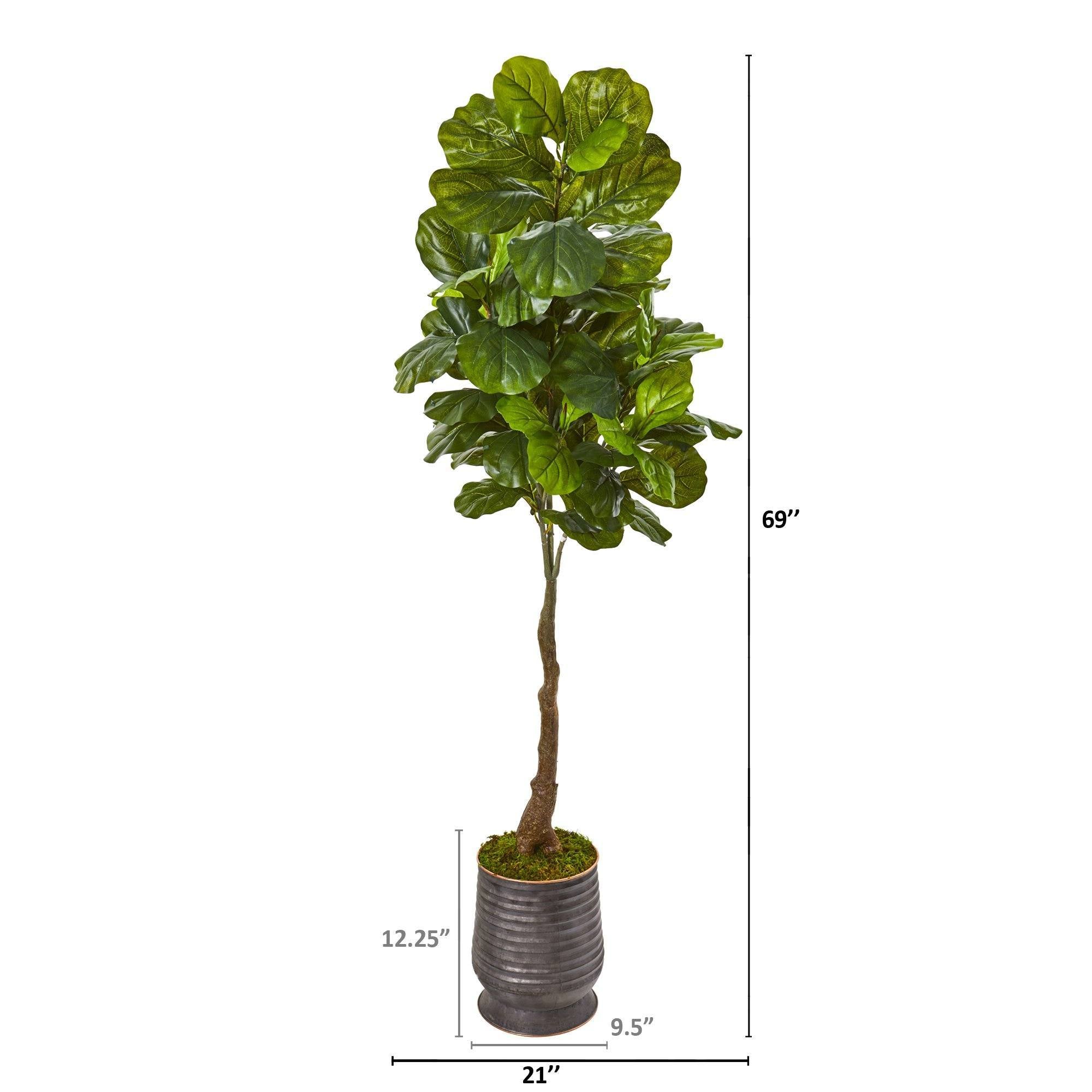 69” Fiddle Leaf Artificial Tree in Ribbed Metal Planter