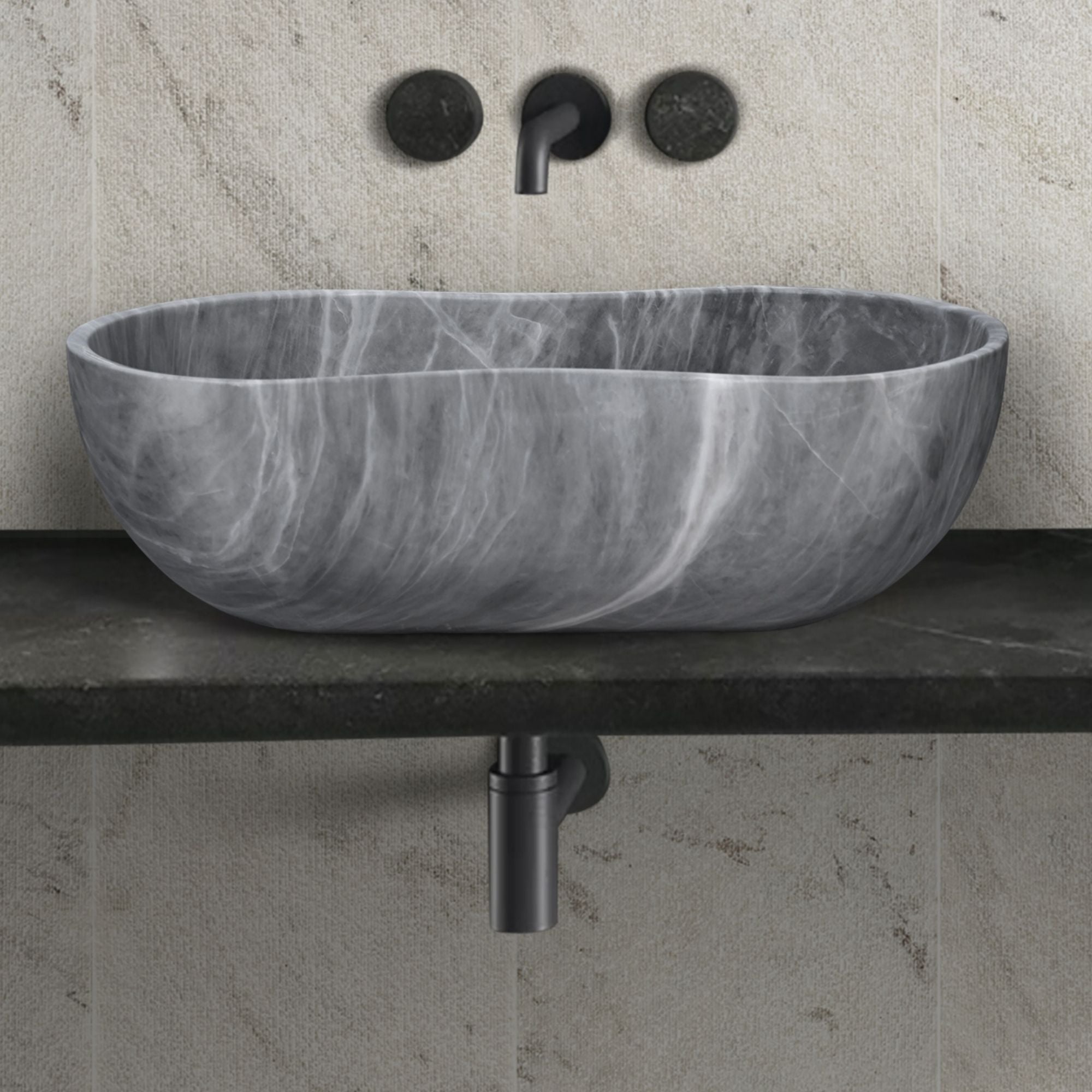 Bathroom Vessel Sink With Wavy Design by Couch