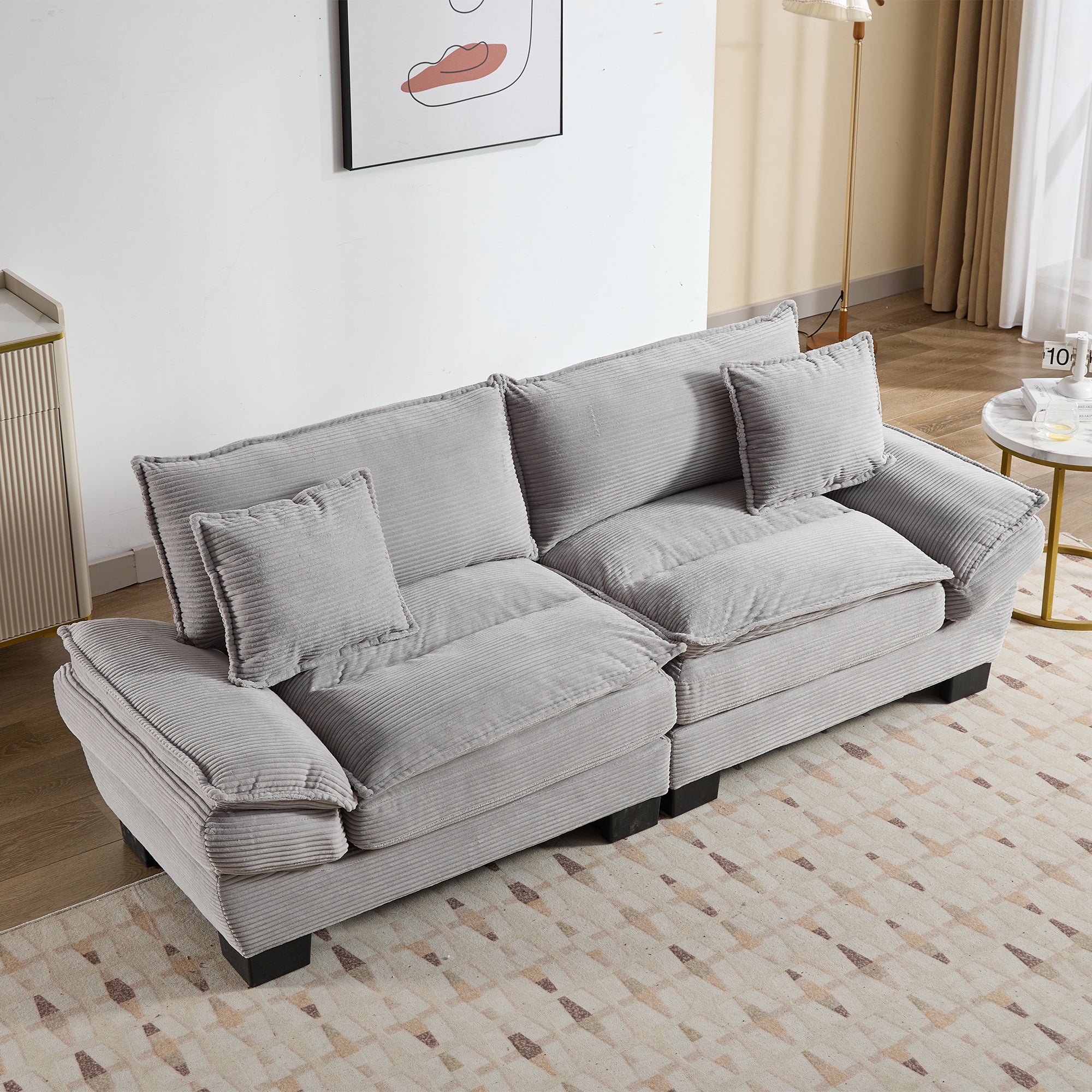 Corduroy Sofa Sleeper Couch with Pillows - Light Grey