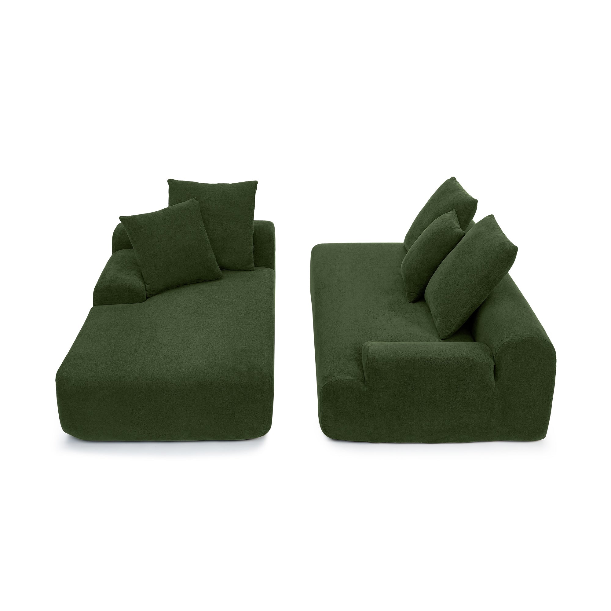 Upholstered L-Shape Sectional Sofa Couch - Melange Velvet, Green